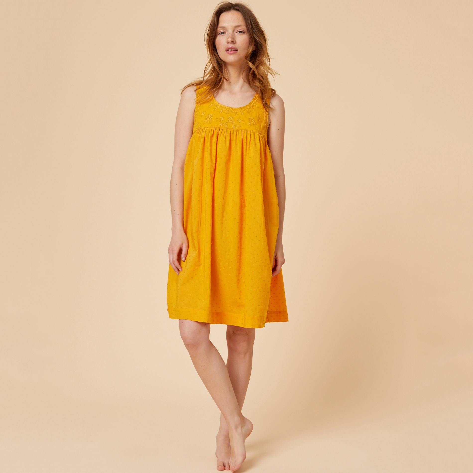 Chemise de nuit unie brode plumetis, Ocre, large image number 0