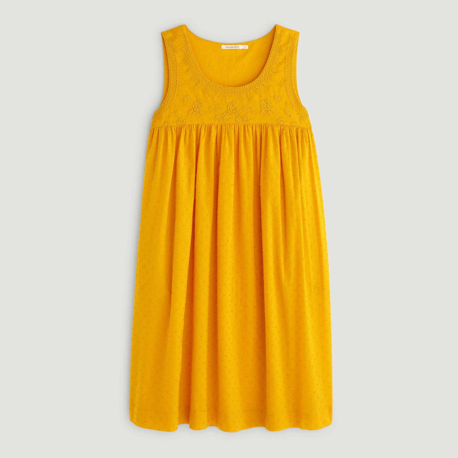 Chemise de nuit unie brode plumetis, Ocre, large image number 2.0