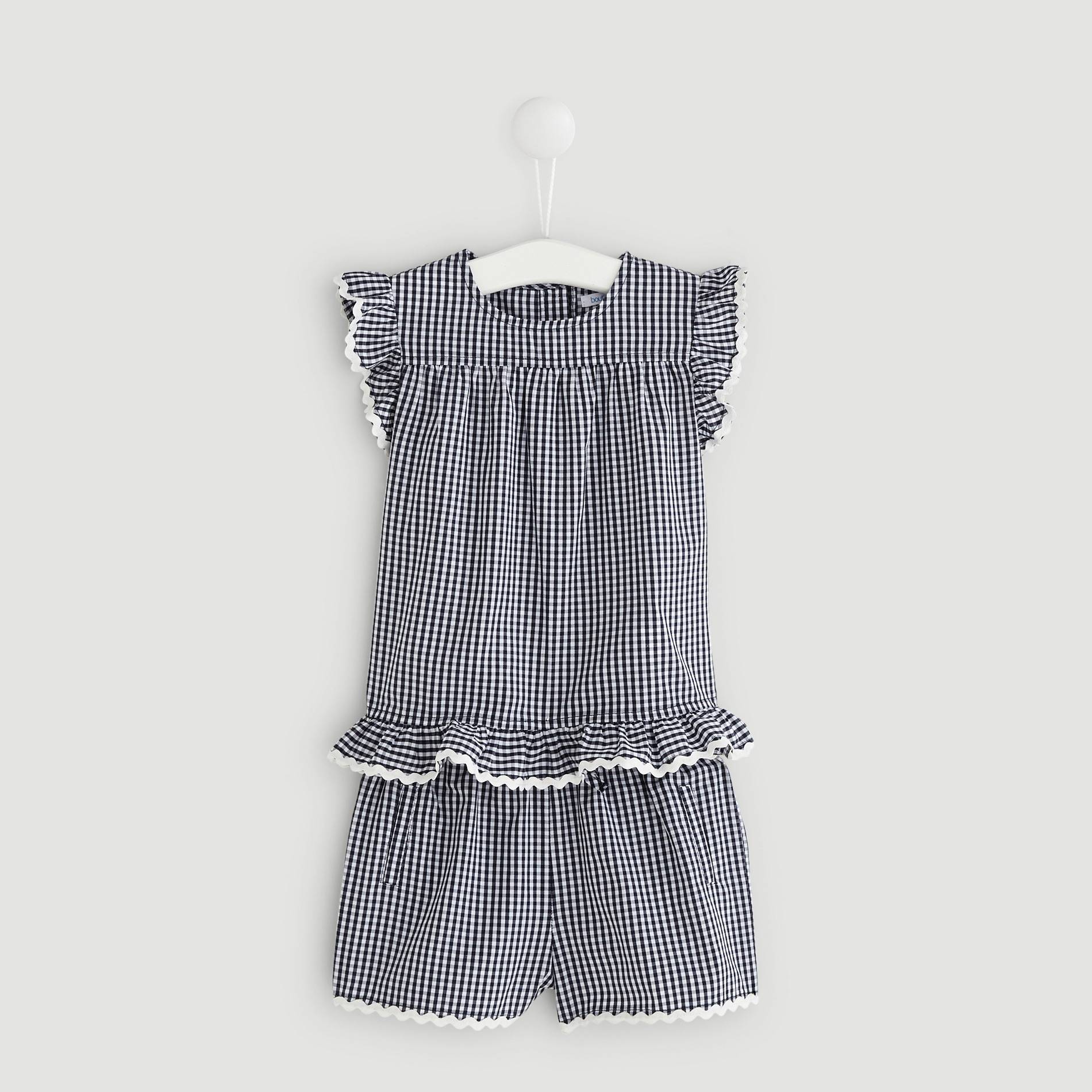 Ensemble top+short en tissu carreaux, Bleu marine, large image number 0.0