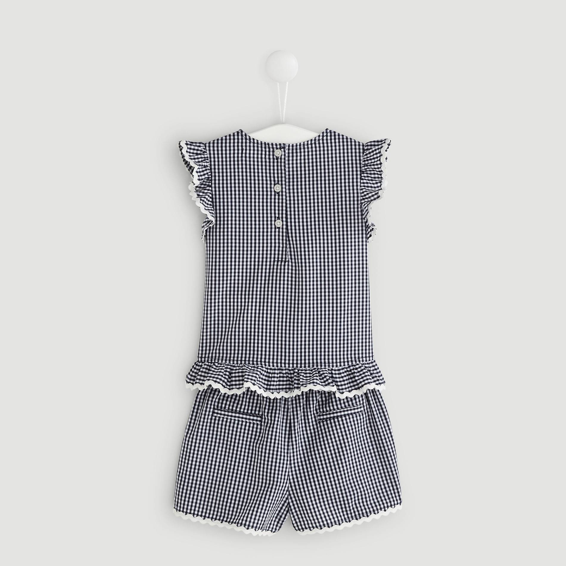 Ensemble top+short en tissu carreaux, Bleu marine, large image number 1