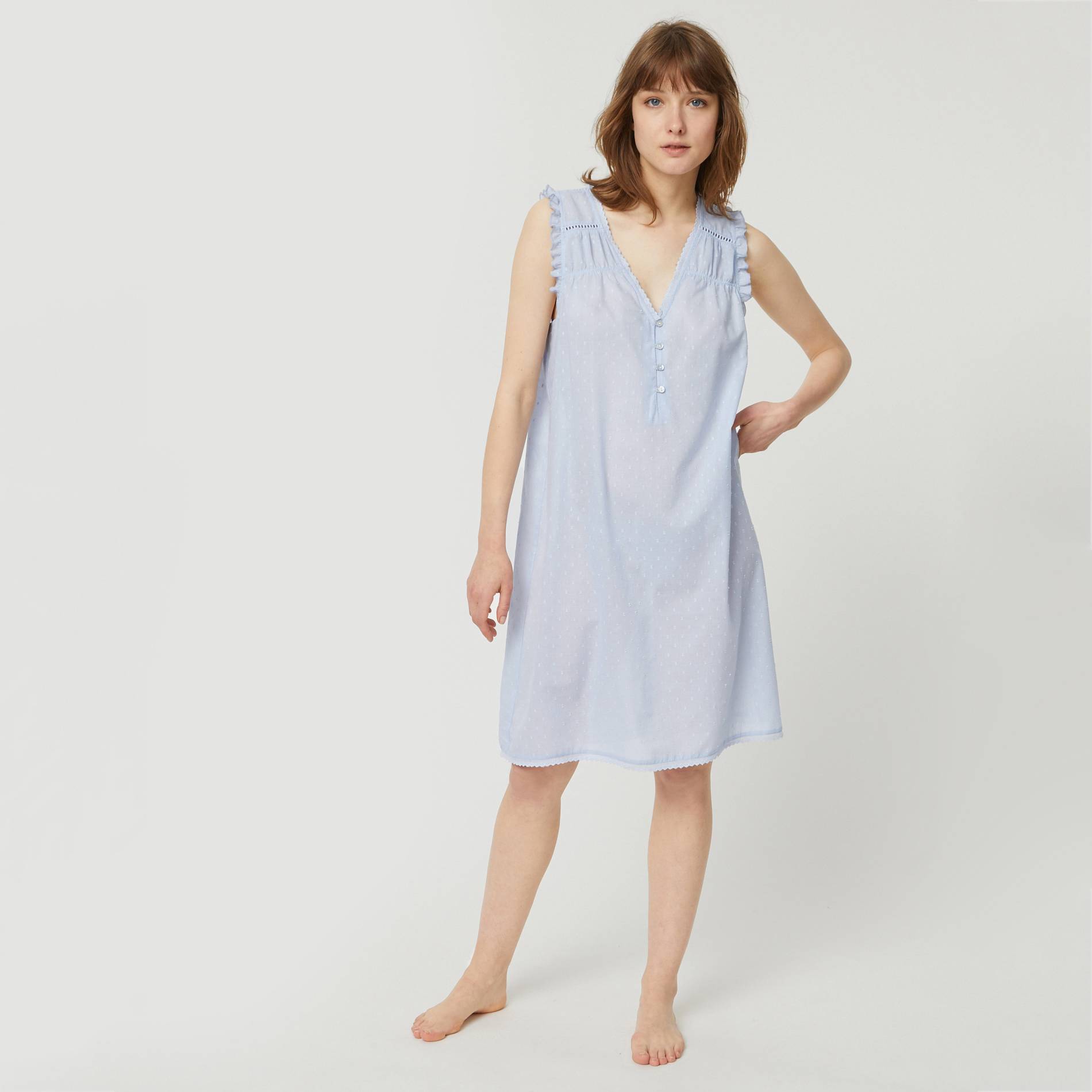 Chemise de nuit sans manches en plumetis, Bleu pâle, large image number 0