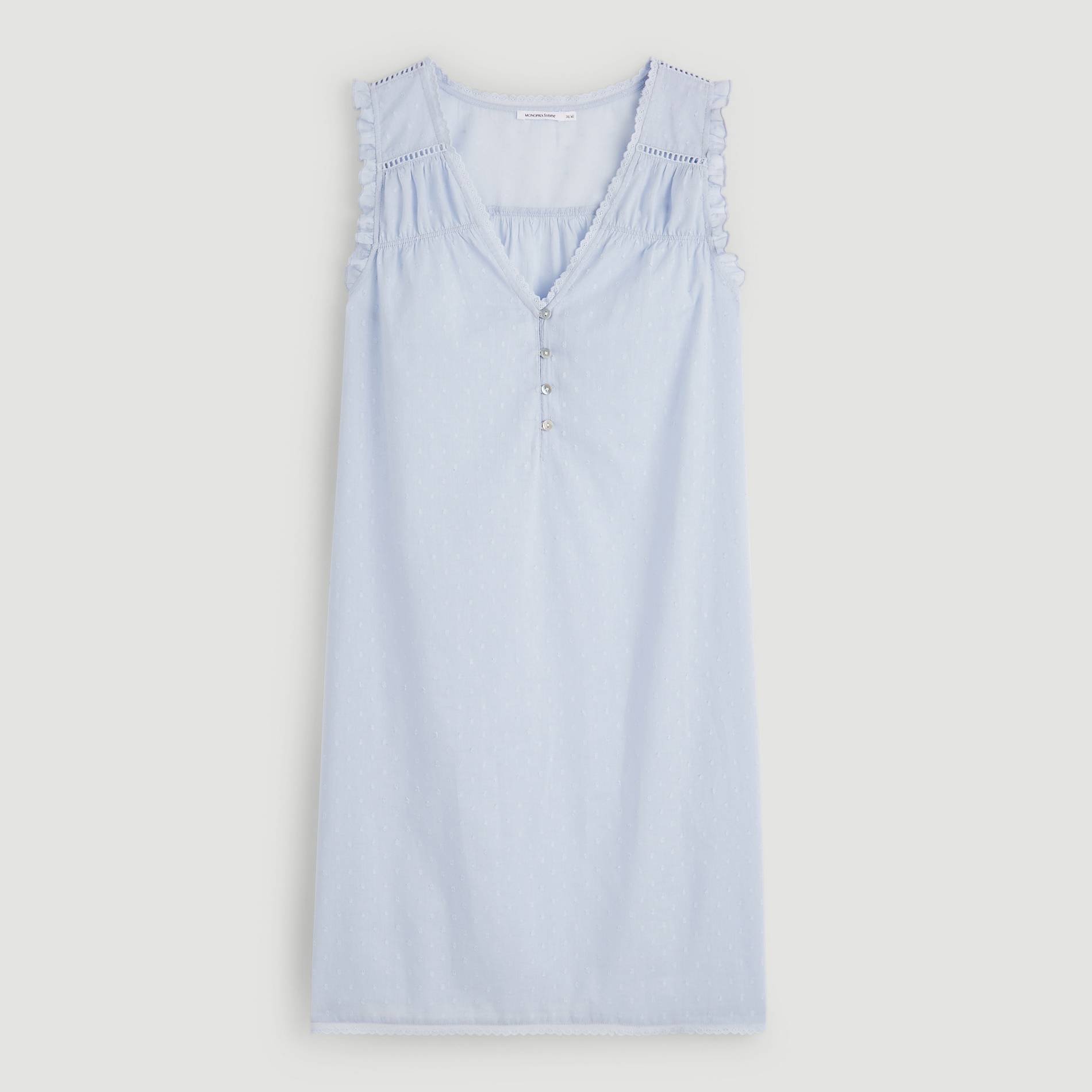 Chemise de nuit sans manches en plumetis, Bleu pâle, large image number 2