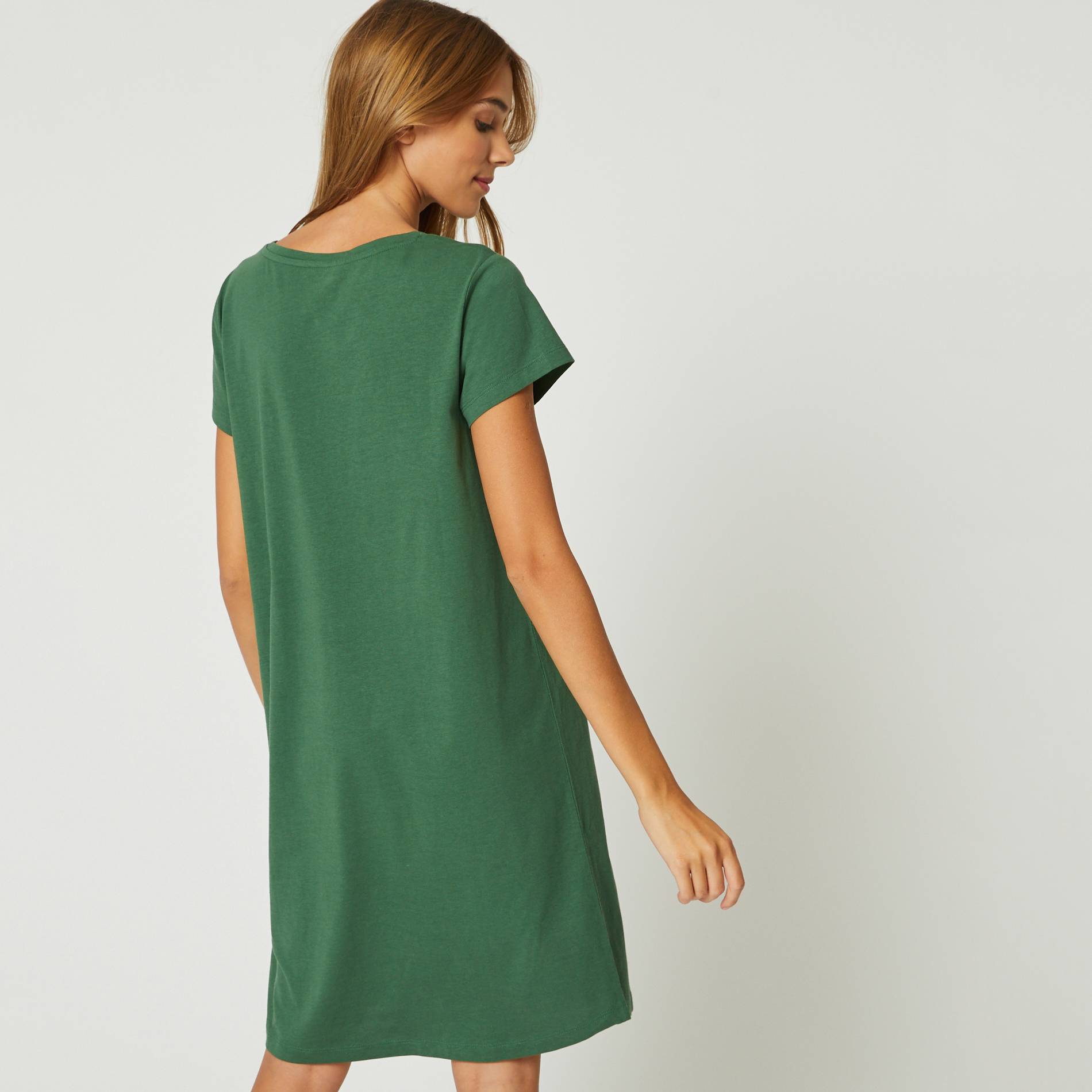 Chemise de nuit imprime tete de chat en coton BIO, Vert foncé, large image number 1.0