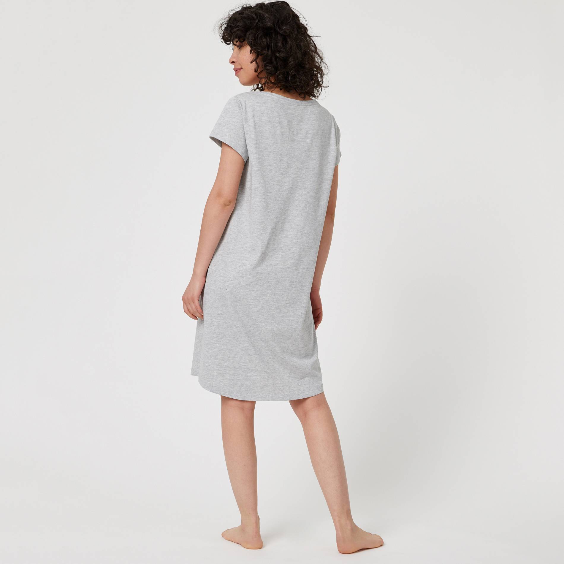 Chemise de nuit imprime tete de chat en coton BIO, Gris clair, large image number 1