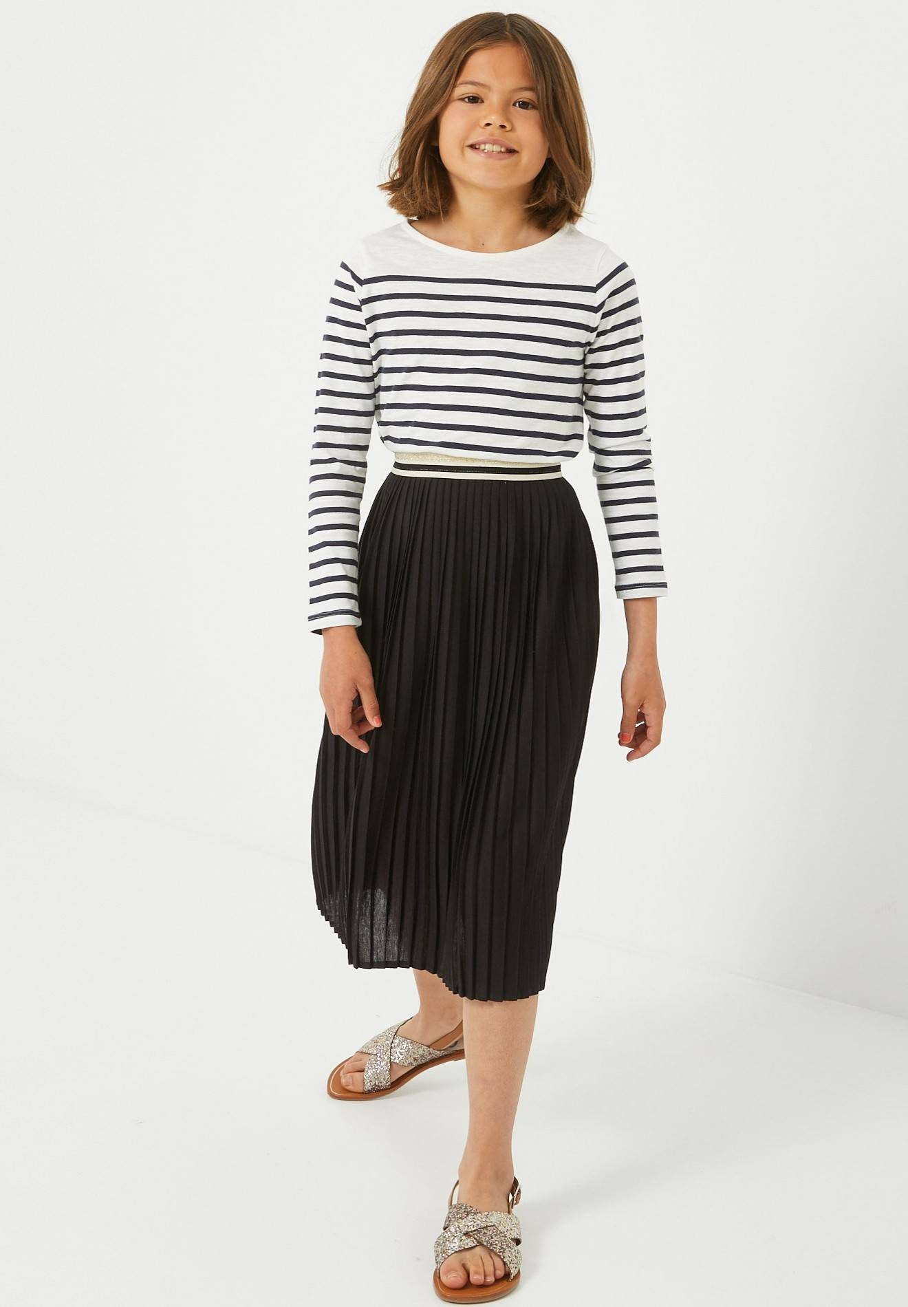 Jupe midi plissée en polyester, certifié OEKO-TEX, Noir, large image number 3