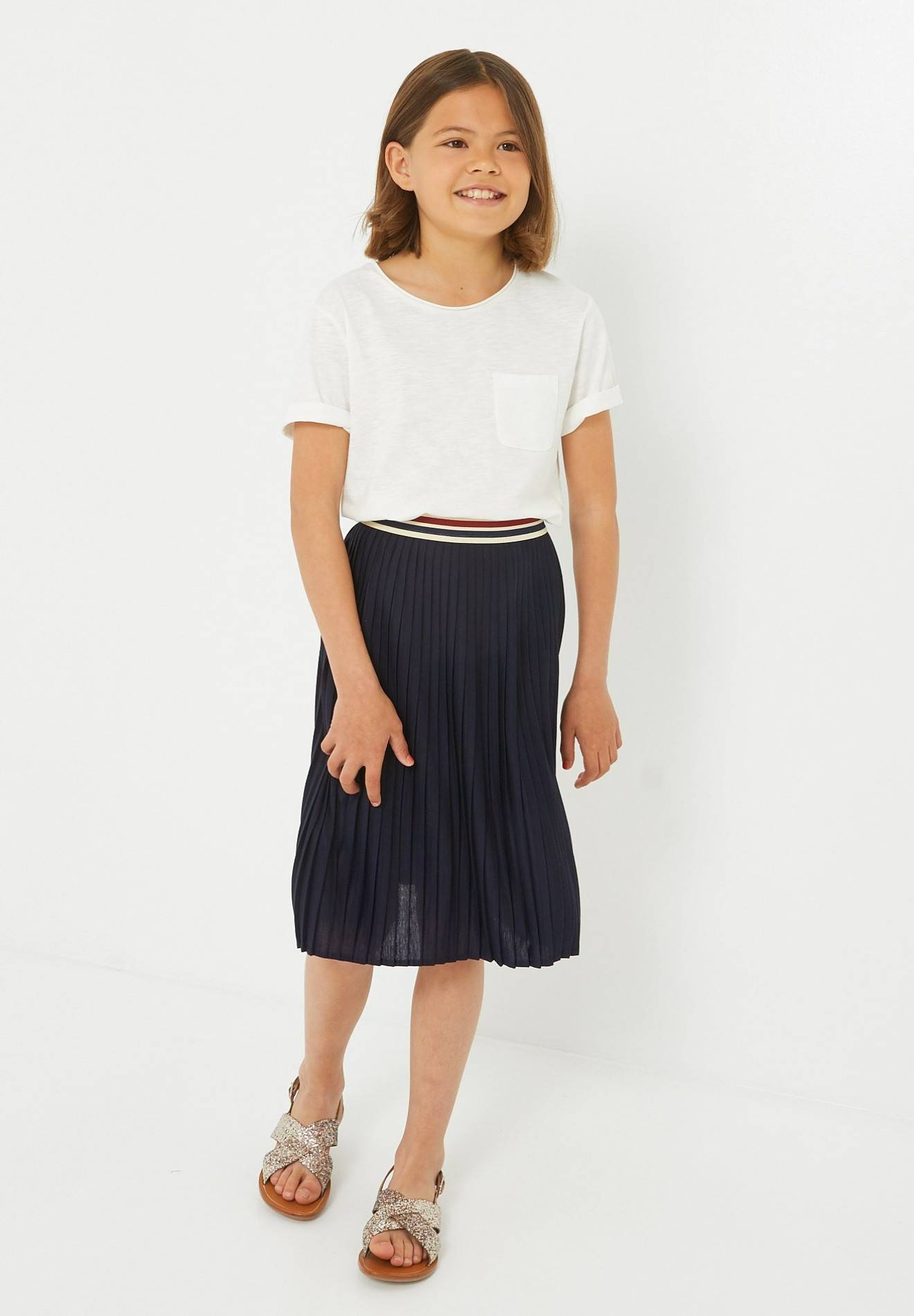 Jupe midi plissée en polyester, certifié OEKO-TEX, Bleu foncé, large image number 3.0
