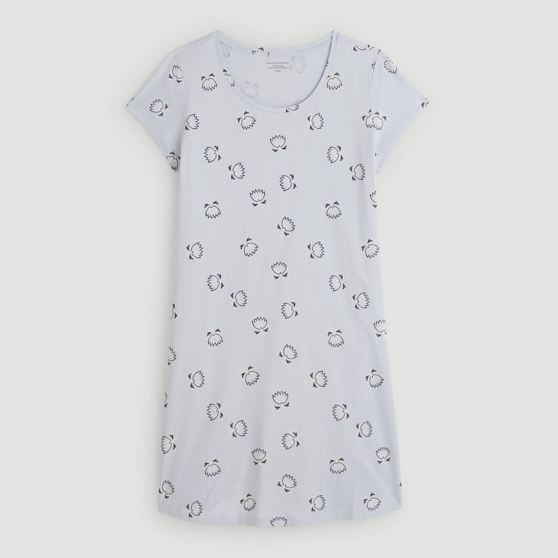 Chemise de nuit imprime fleurs en coton BIO, Bleu pâle, large image number 2