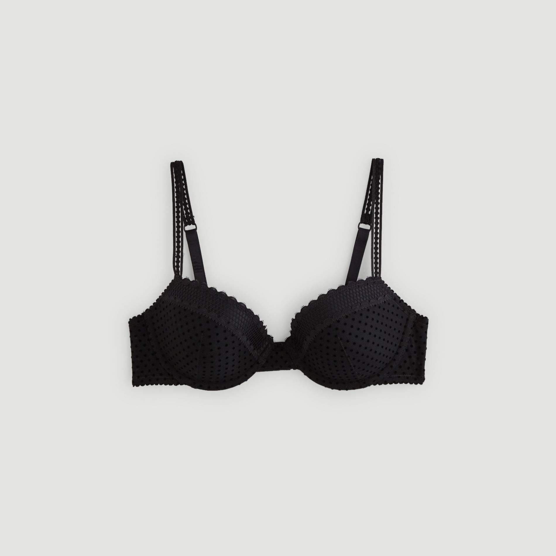 Soutien-gorge corbeille avec coques en tulle flockee et dentelle, Noir, large image number 2.0