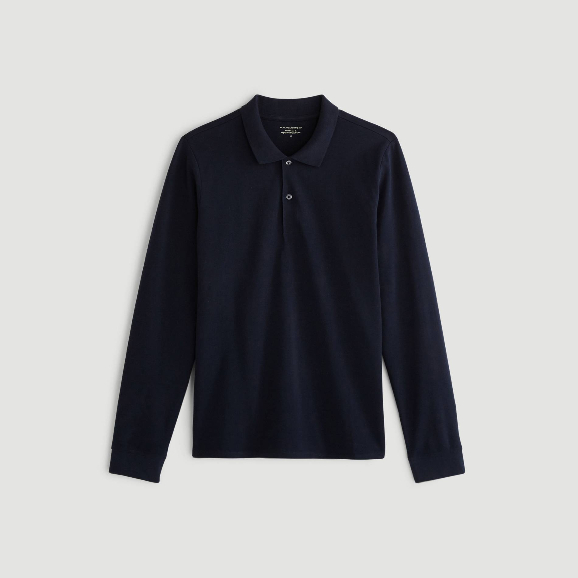 Polo manches longues en coton BIO, Bleu marine, large image number 2