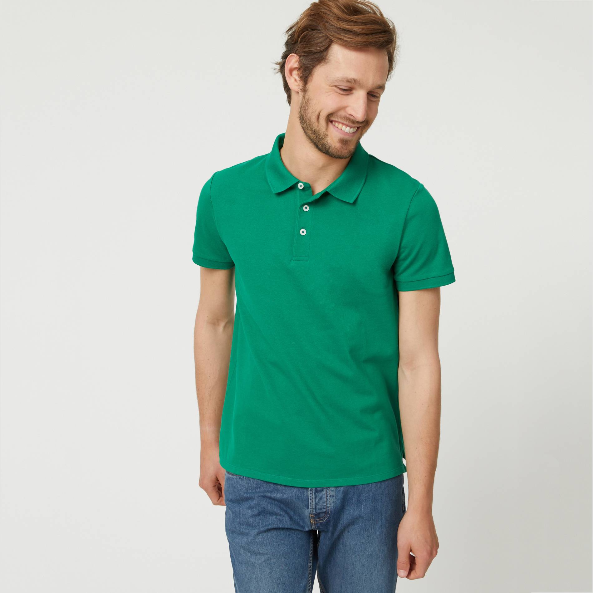 Polo manches courtes en coton BIO, Vert foncé, large image number 0.0