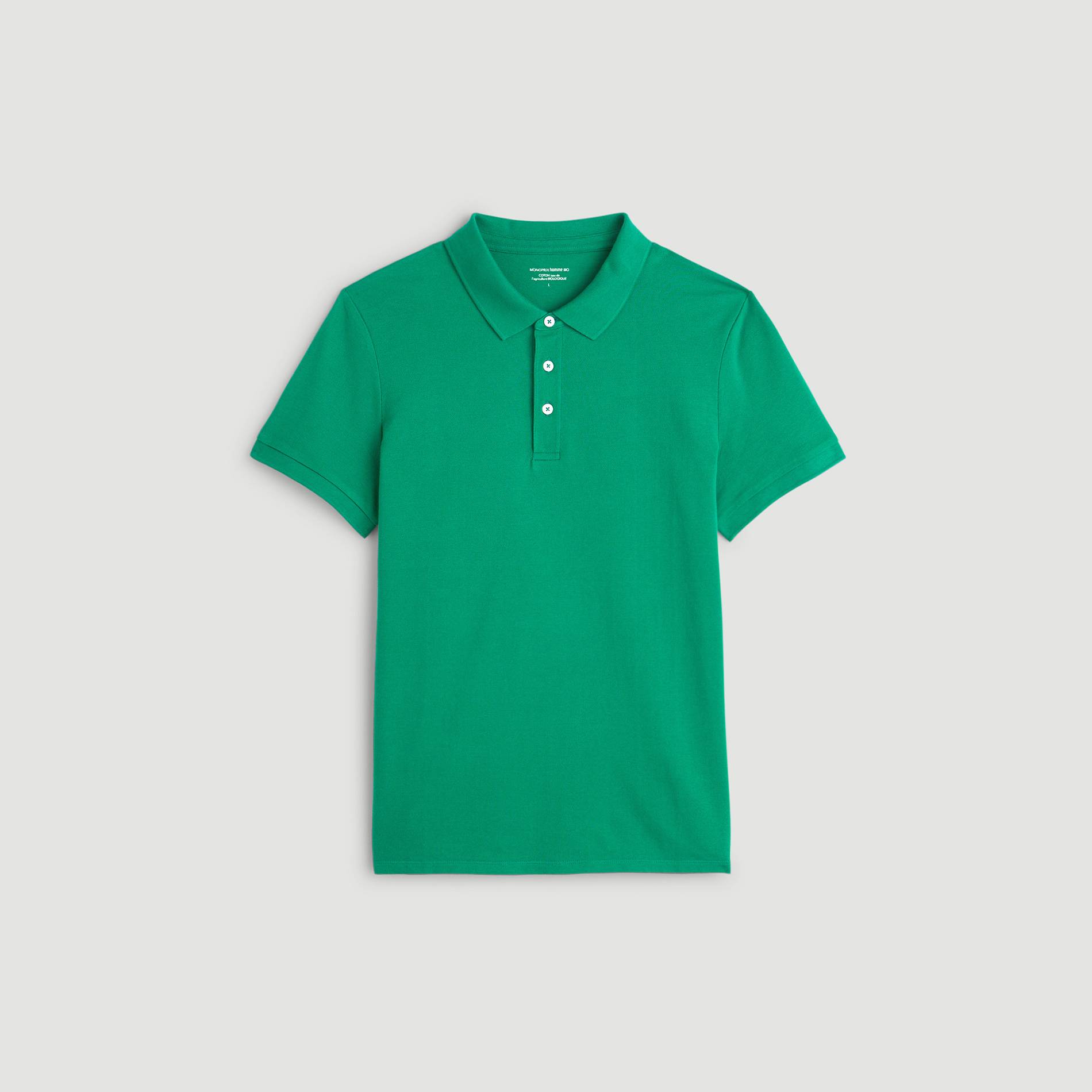 Polo manches courtes en coton BIO, Vert foncé, large image number 2.0