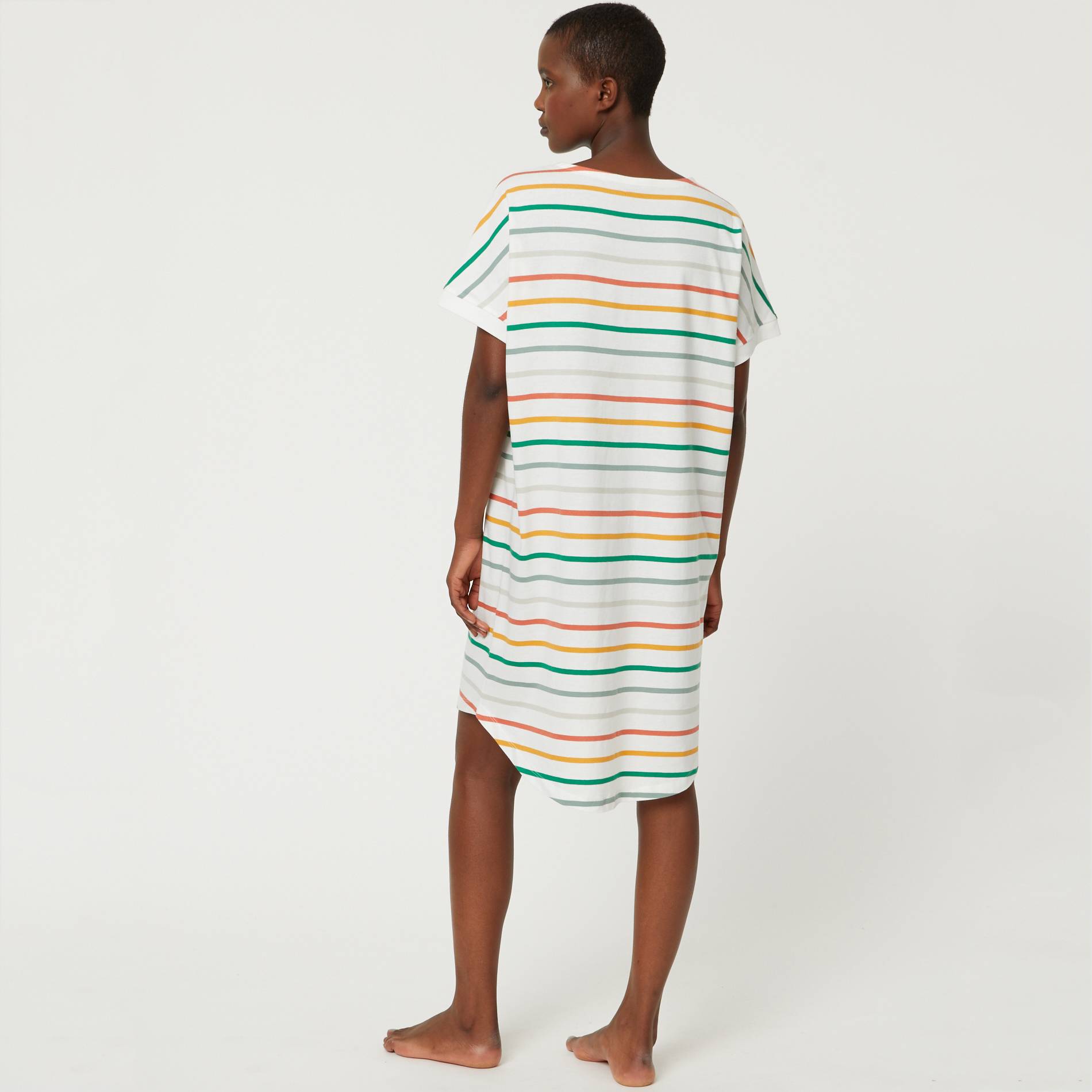 Chemise de nuit rayee a lacet en coton BIO, Blanc, large image number 1