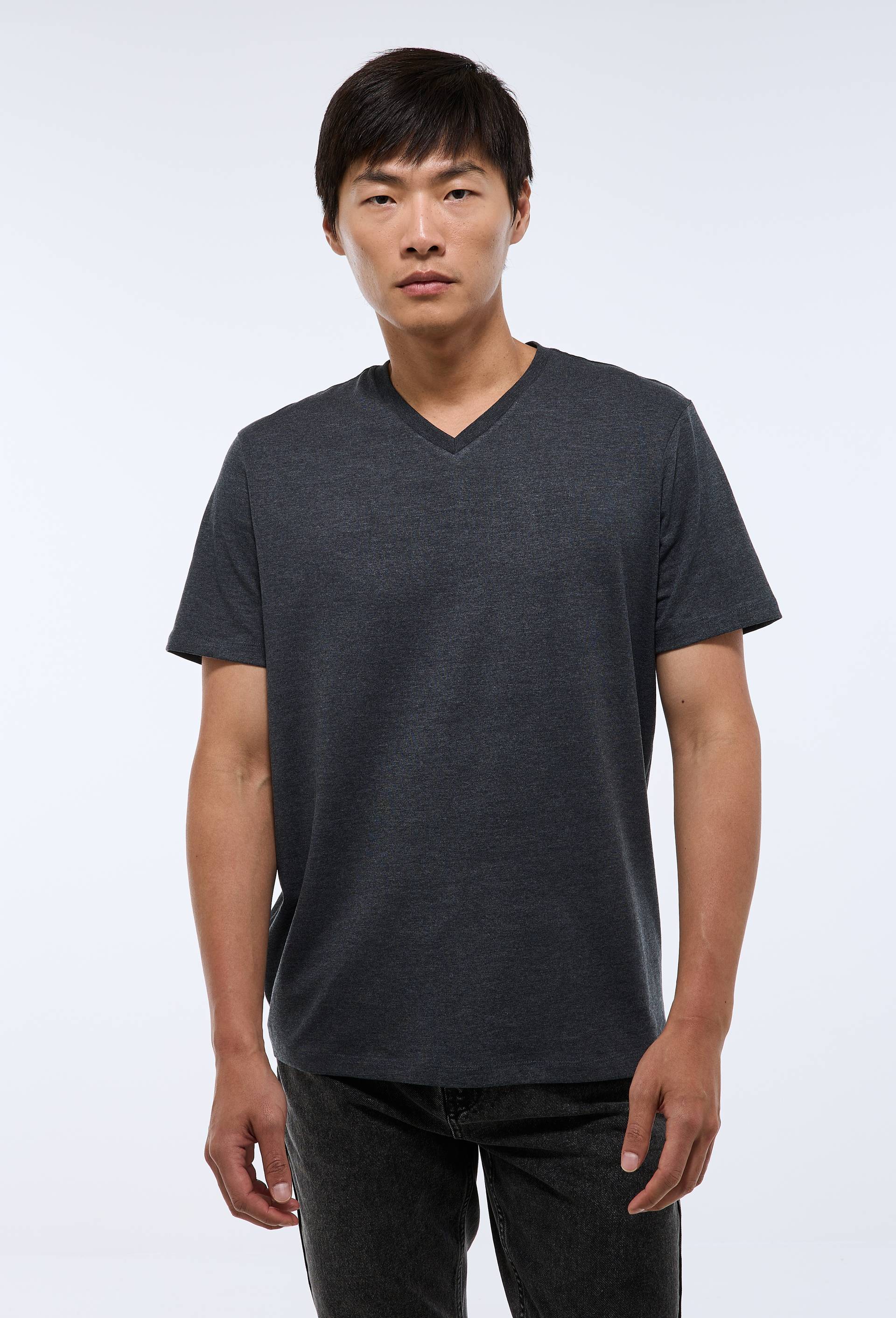 T-shirt manches courtes col v contenant du coton BIO, Gris, large image number 0