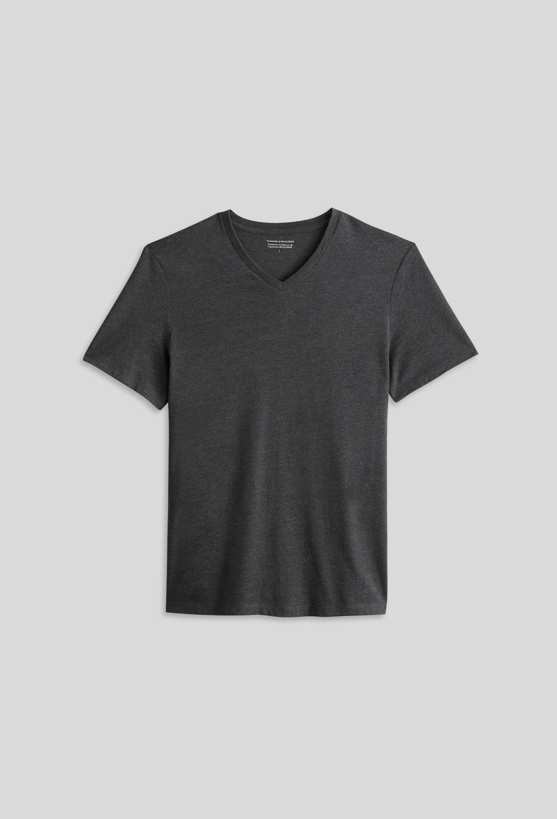 T-shirt manches courtes col v contenant du coton BIO, Gris, large image number 2
