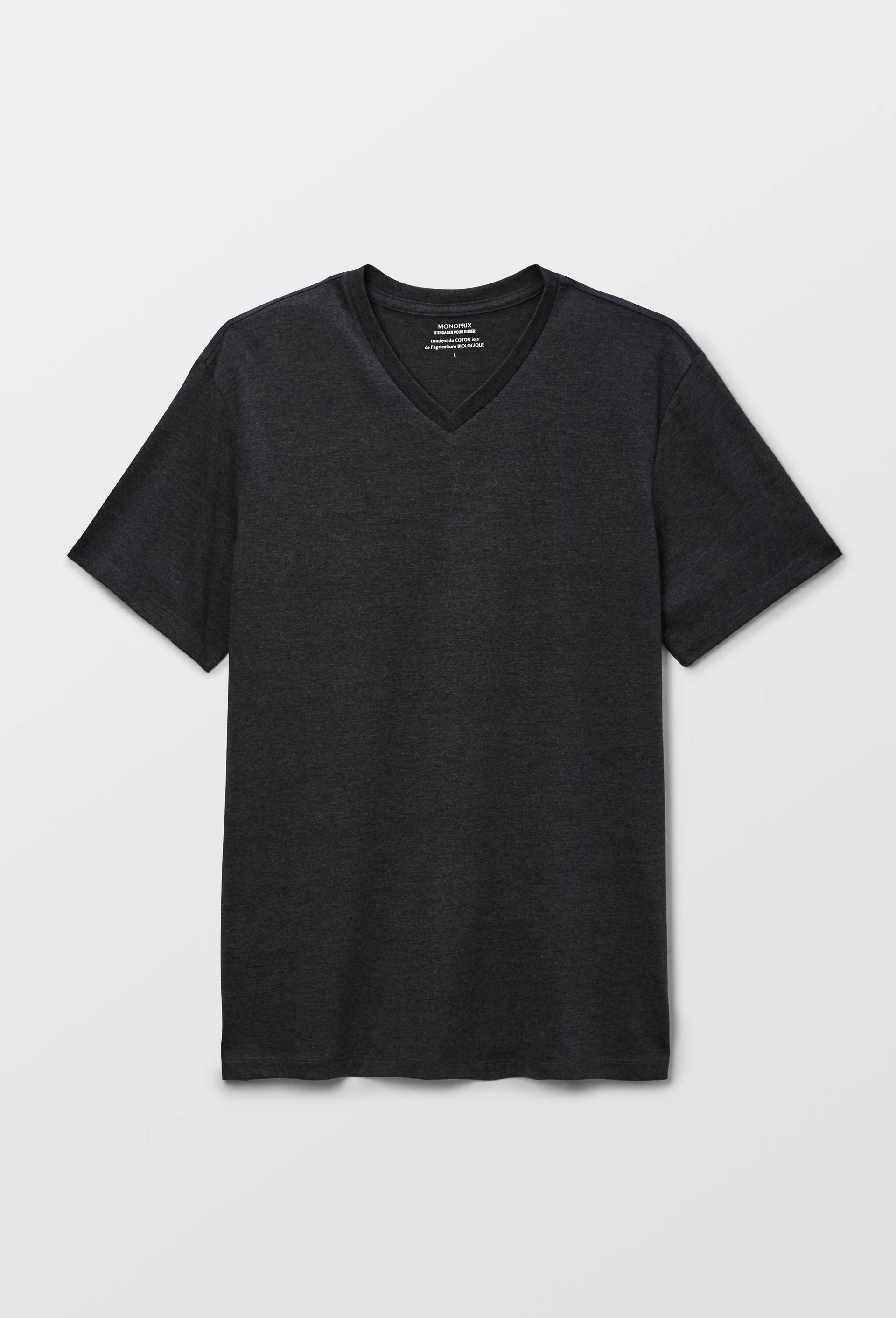 T-shirt manches courtes col v contenant du coton BIO, Gris, large image number 5.0