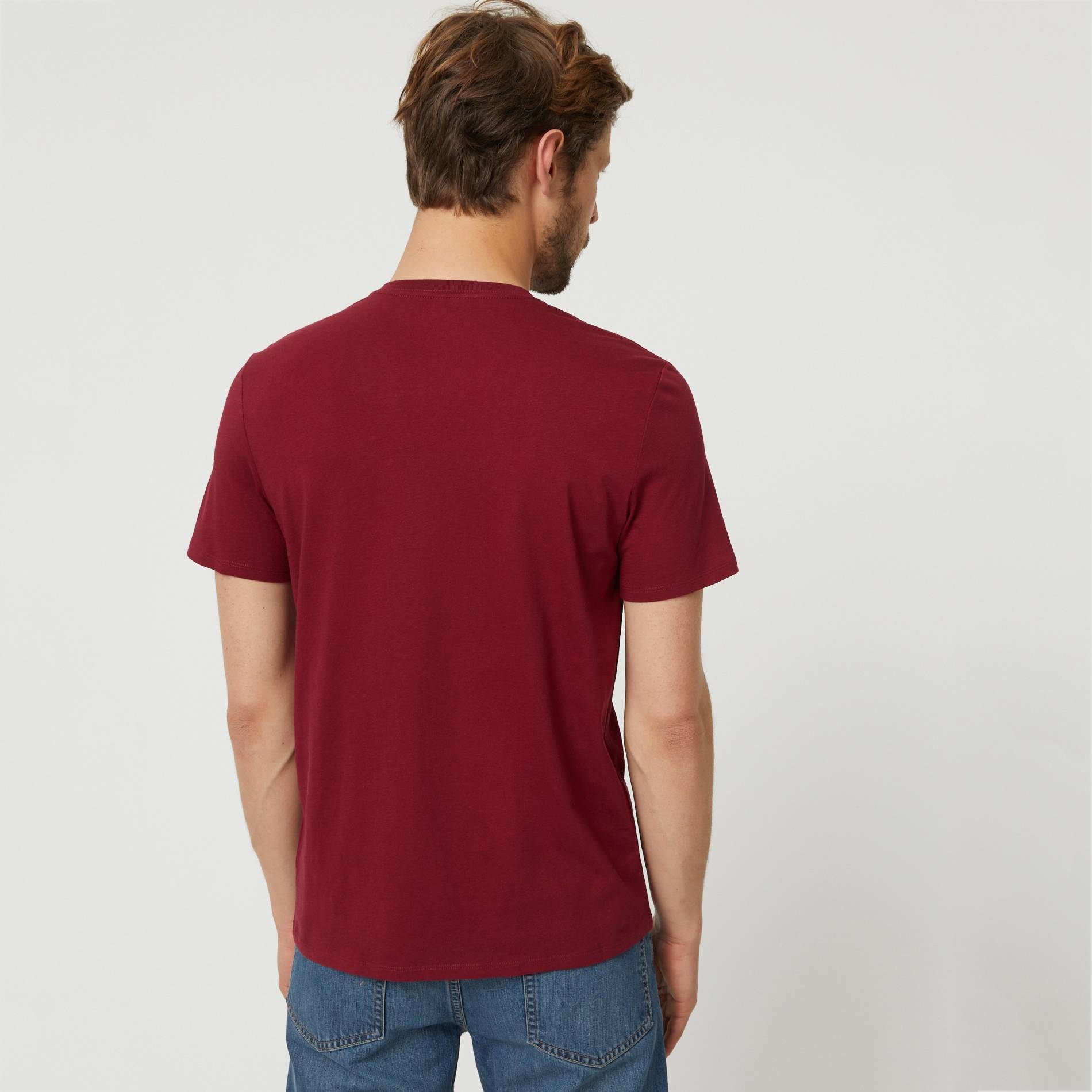 T-shirt manches courtes col v en coton BIO GOTS, Bordeaux, large image number 1.0