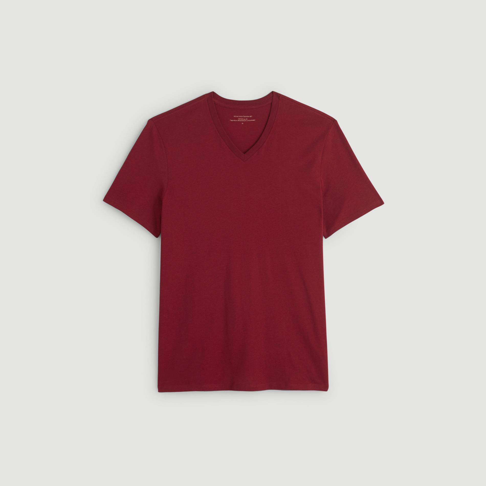 T-shirt manches courtes col v en coton BIO GOTS, Bordeaux, large image number 2.0