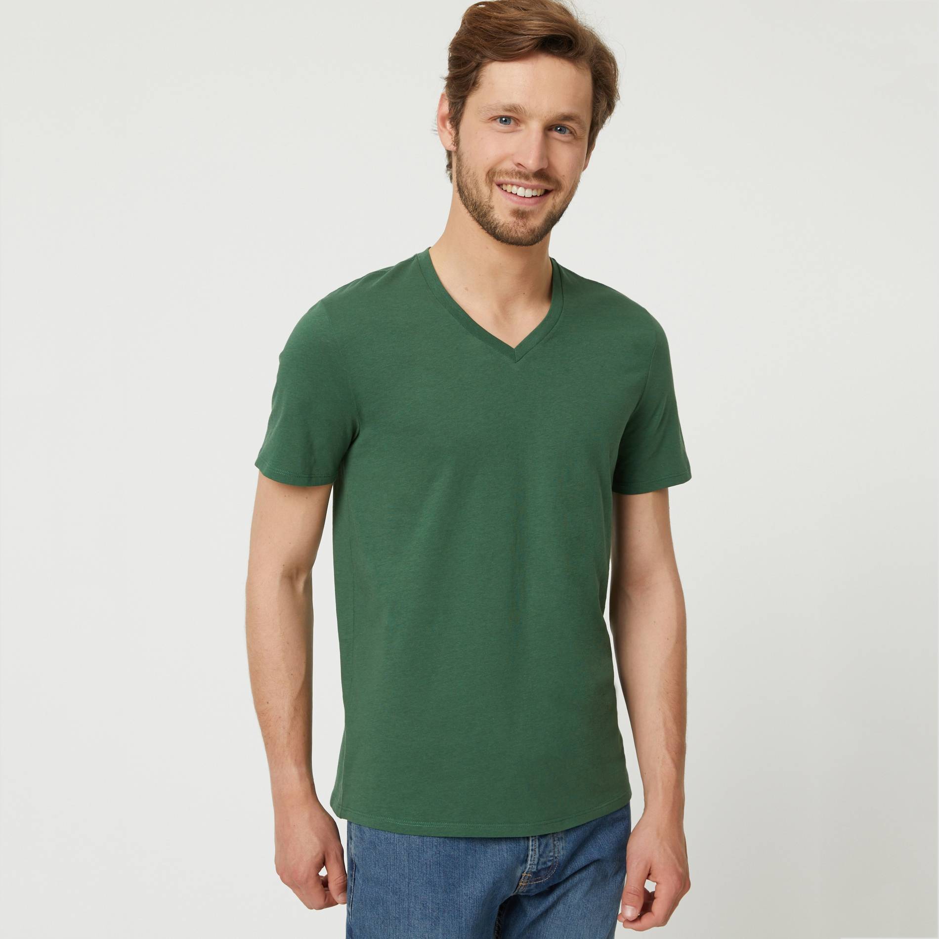 T-shirt manches courtes col v en coton BIO GOTS, Vert foncé, large image number 0
