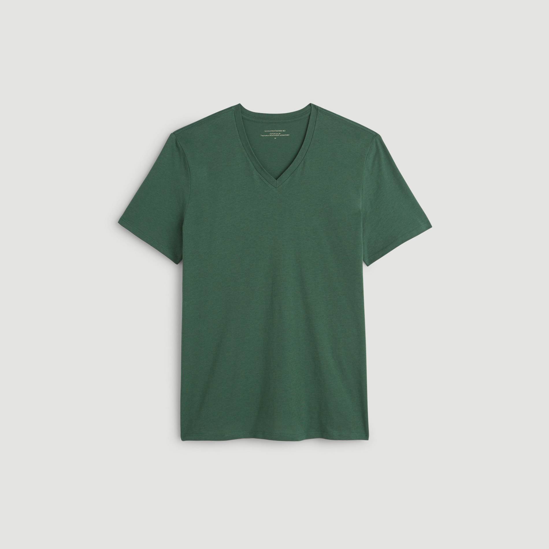 T-shirt manches courtes col v en coton BIO GOTS, Vert foncé, large image number 2