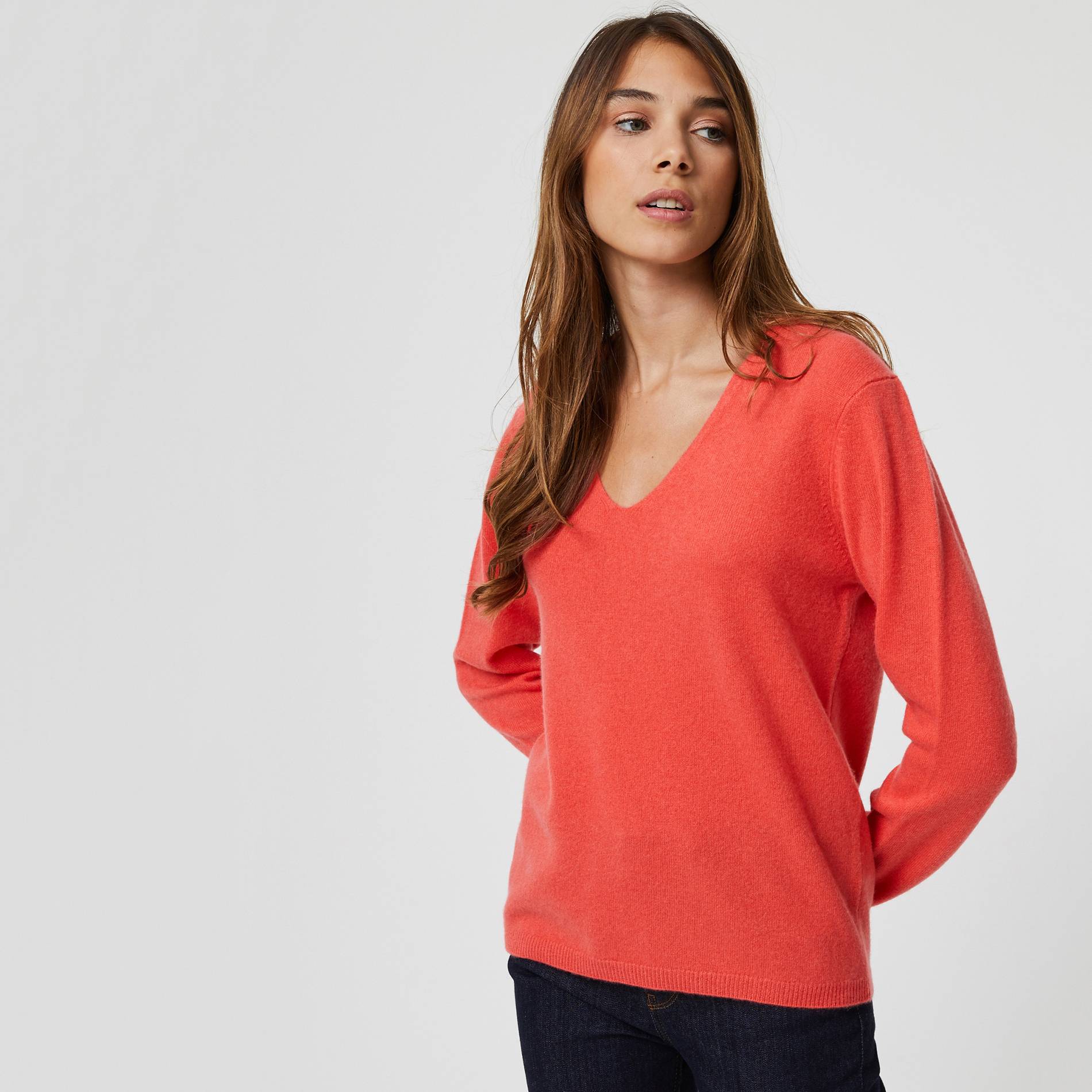 Pull col V en 100% cachemire, Cerise, large image number 0.0