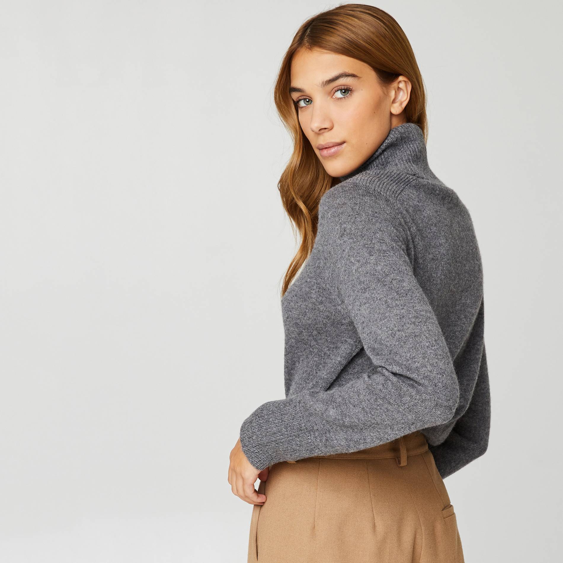 Pull col roule en 100 % cachemire, Gris moyen, large image number 1.0