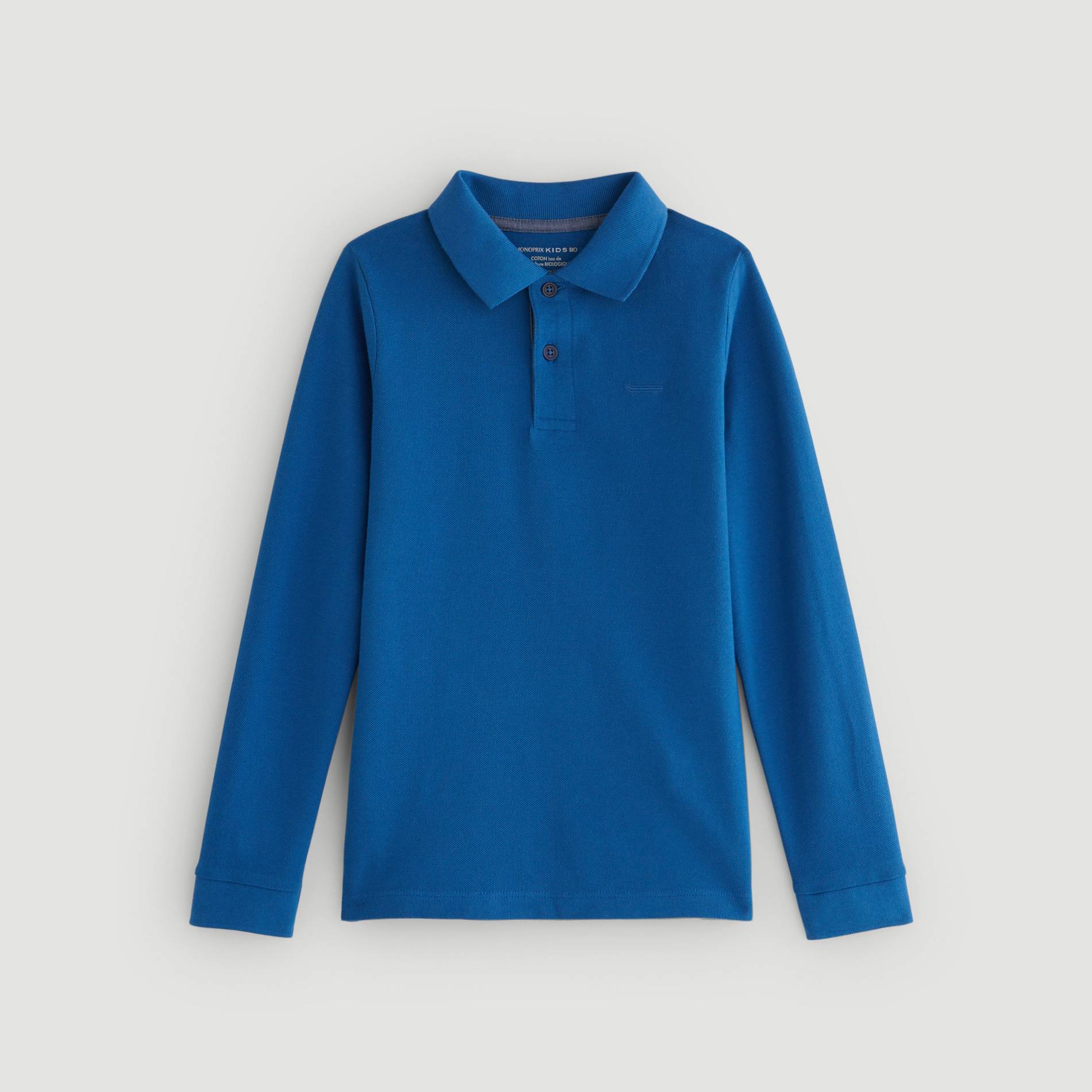 Polo manches longues en coton BIO, Bleu vif, large image number 0.0