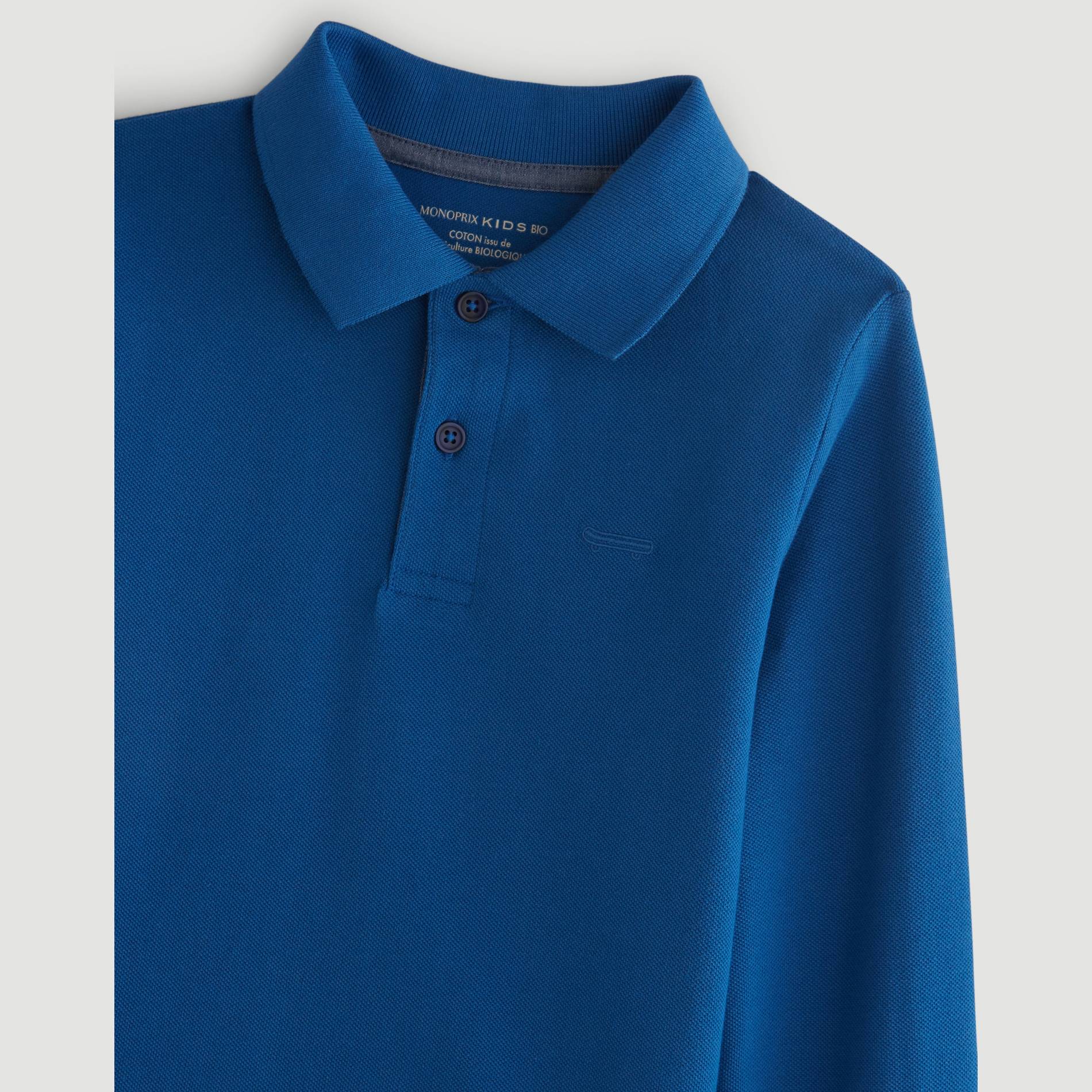 Polo manches longues en coton BIO, Bleu vif, large image number 2