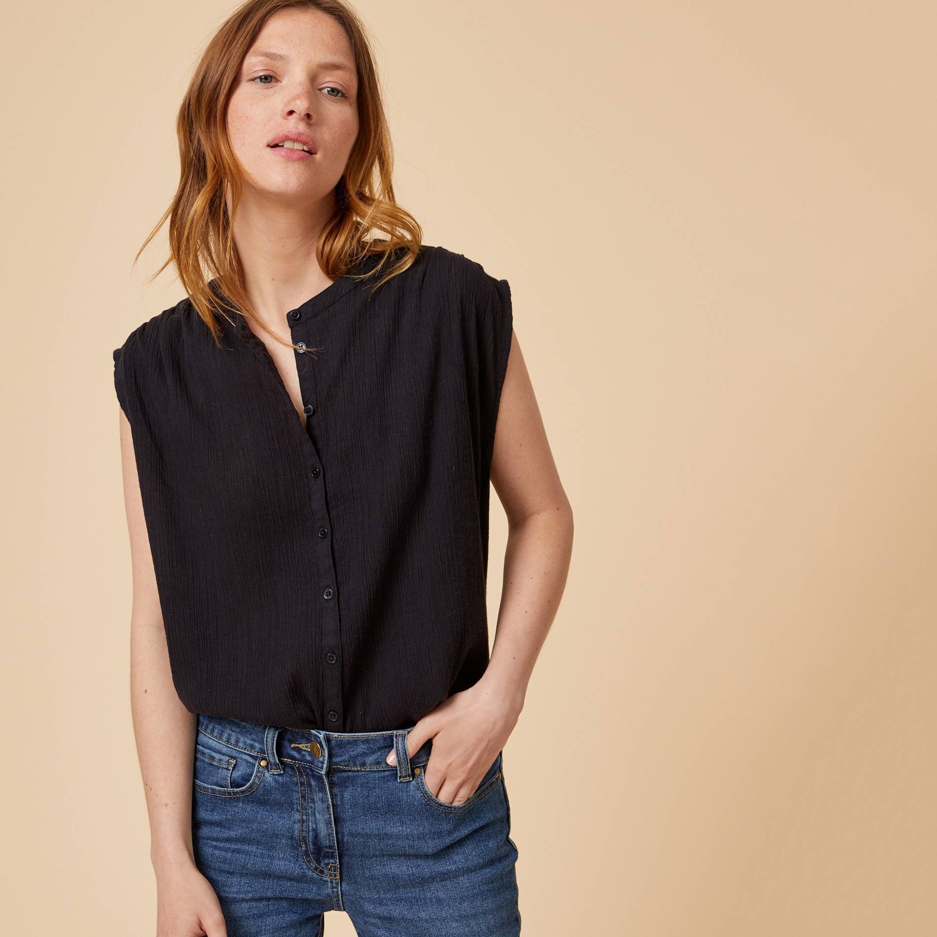 Top sans manches en coton, Noir, large image number 0.0