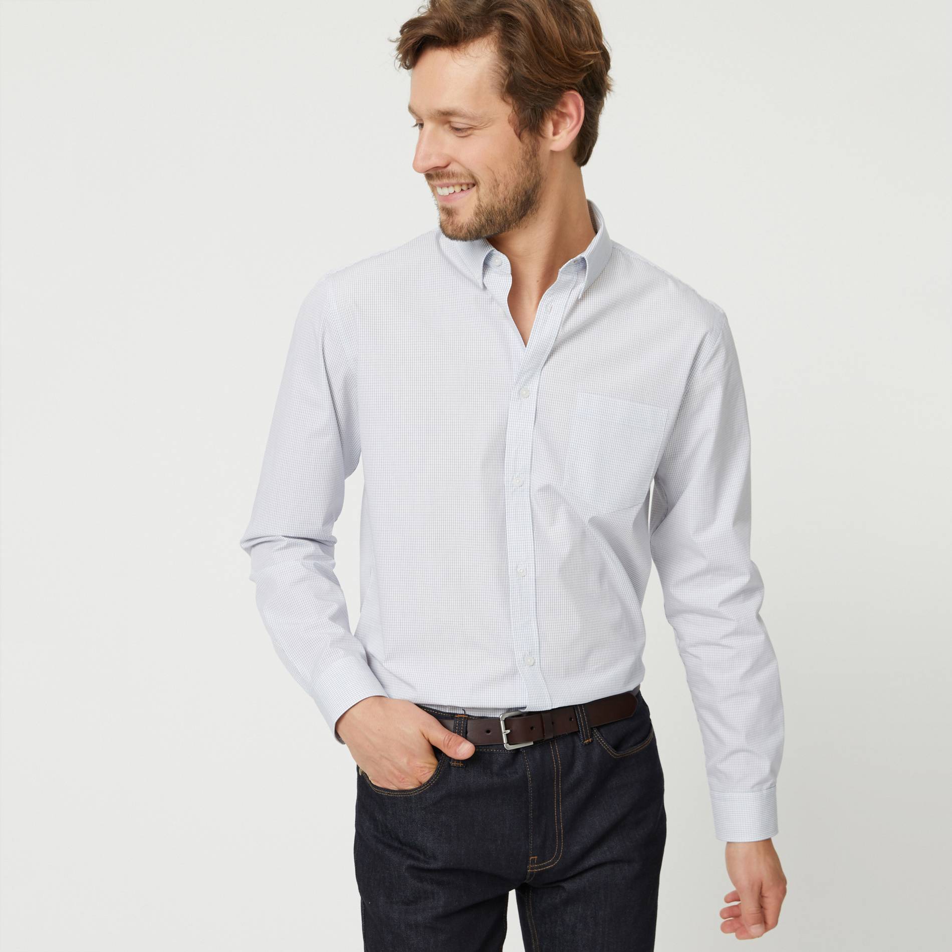 Chemise à carreaux coupe regular, Blanc, large image number 0.0