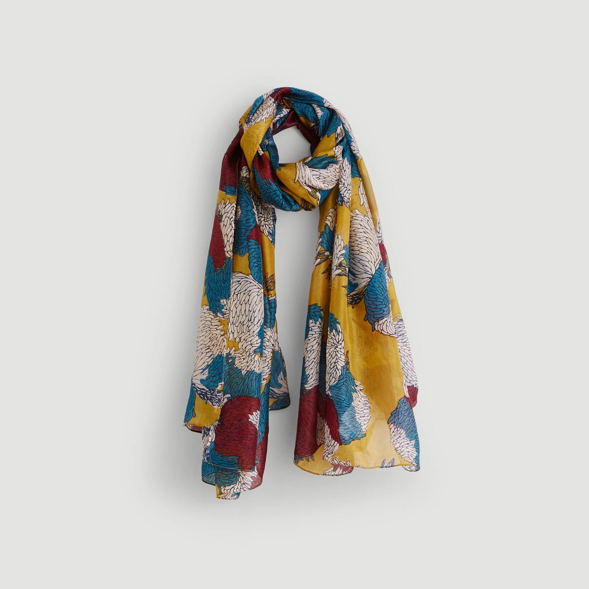 Etole en soie imprime chrysanthemes, Bronze, large image number 0.0