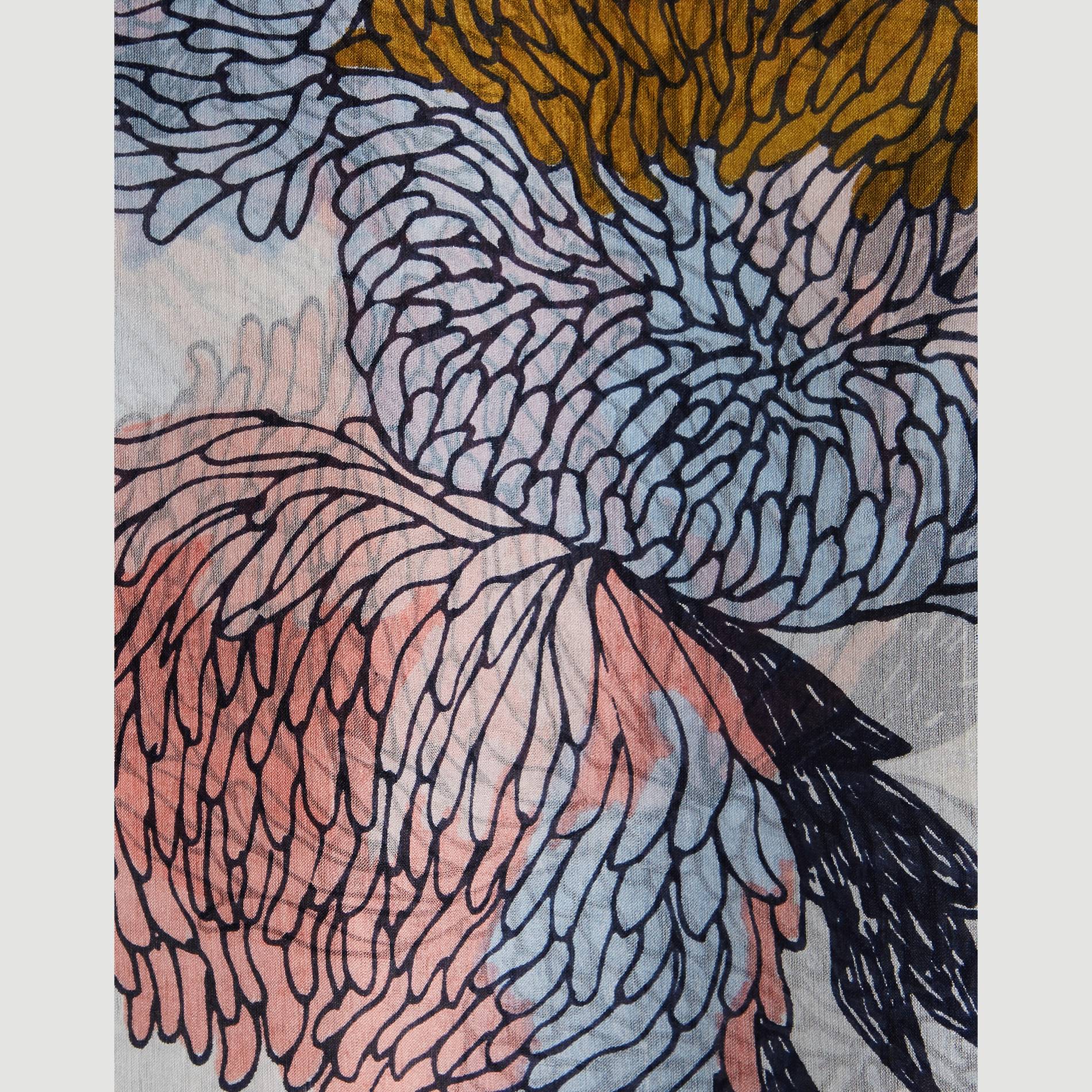 Etole en soie imprime chrysanthemes, Ecru, large image number 2