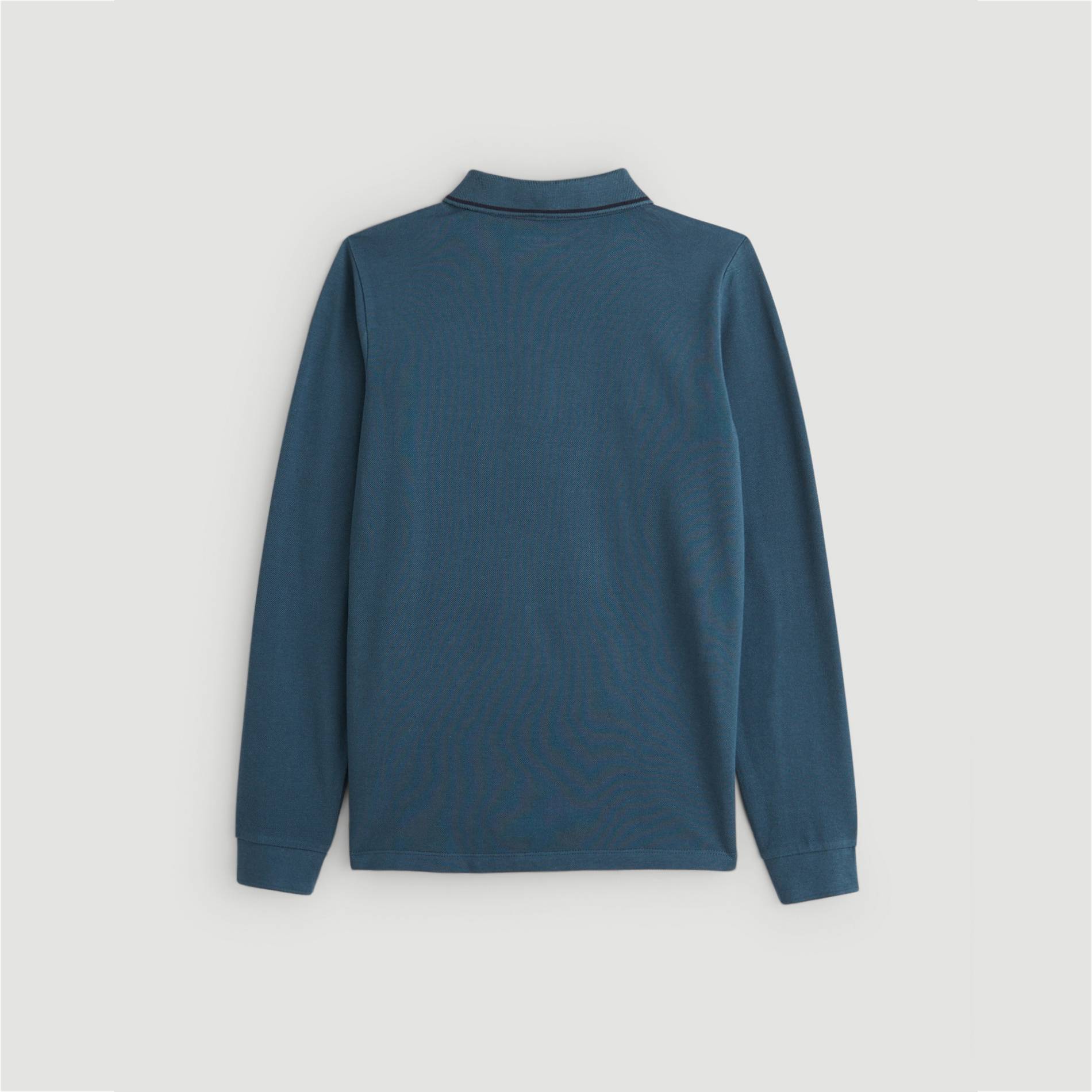 Polo manches longues en coton BIO, Bleu canard, large image number 1.0