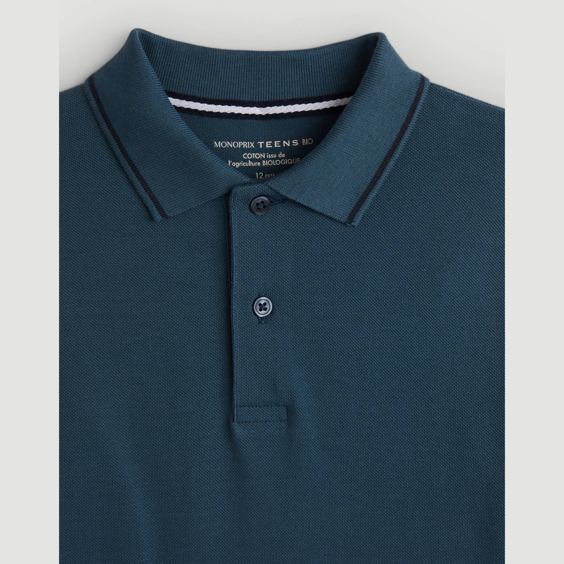 Polo manches longues en coton BIO, Bleu canard, large image number 2