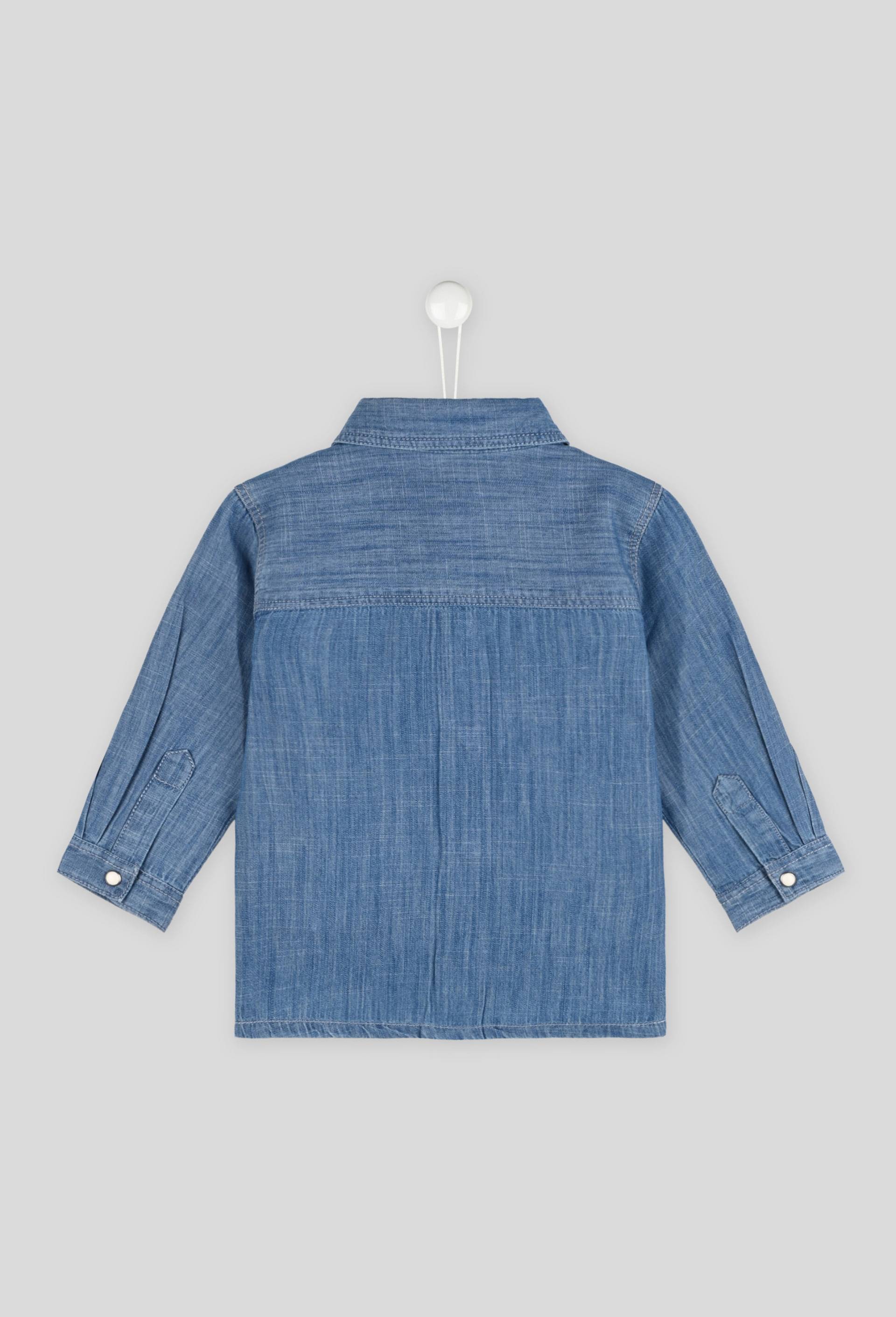 Chemise unie col chemise manches longues chambray, gar&ccedil;on, en coton BIO, OEKO-TEX, Bleu, large image number 1