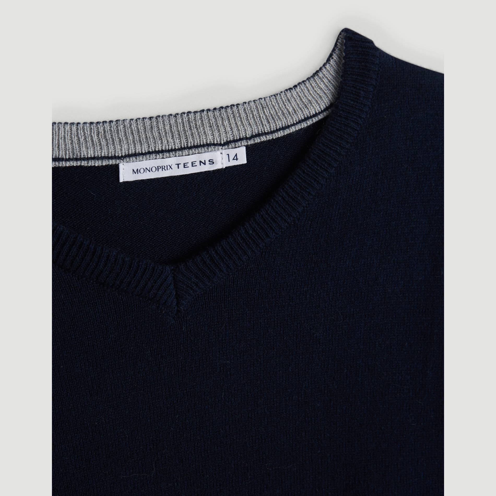 Pull col V, Bleu marine, large image number 2