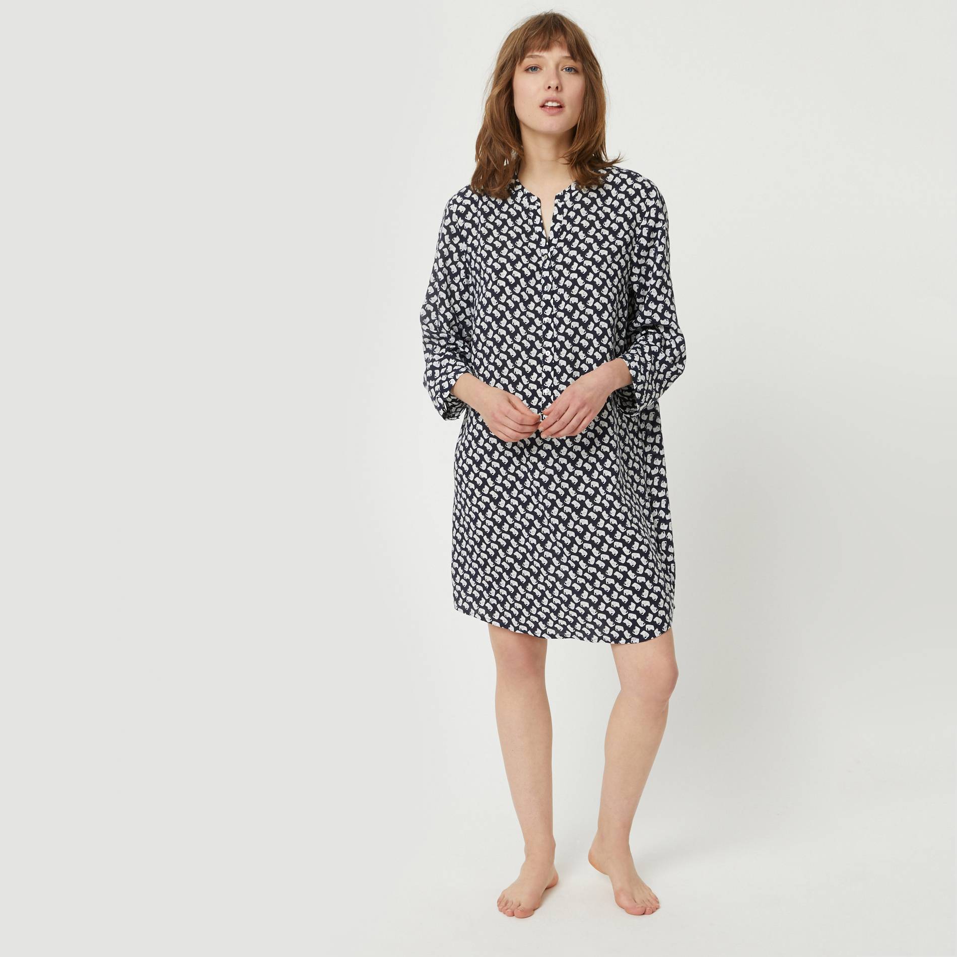 Chemise de nuit en viscose imprimee elephant, Bleu marine, large image number 0