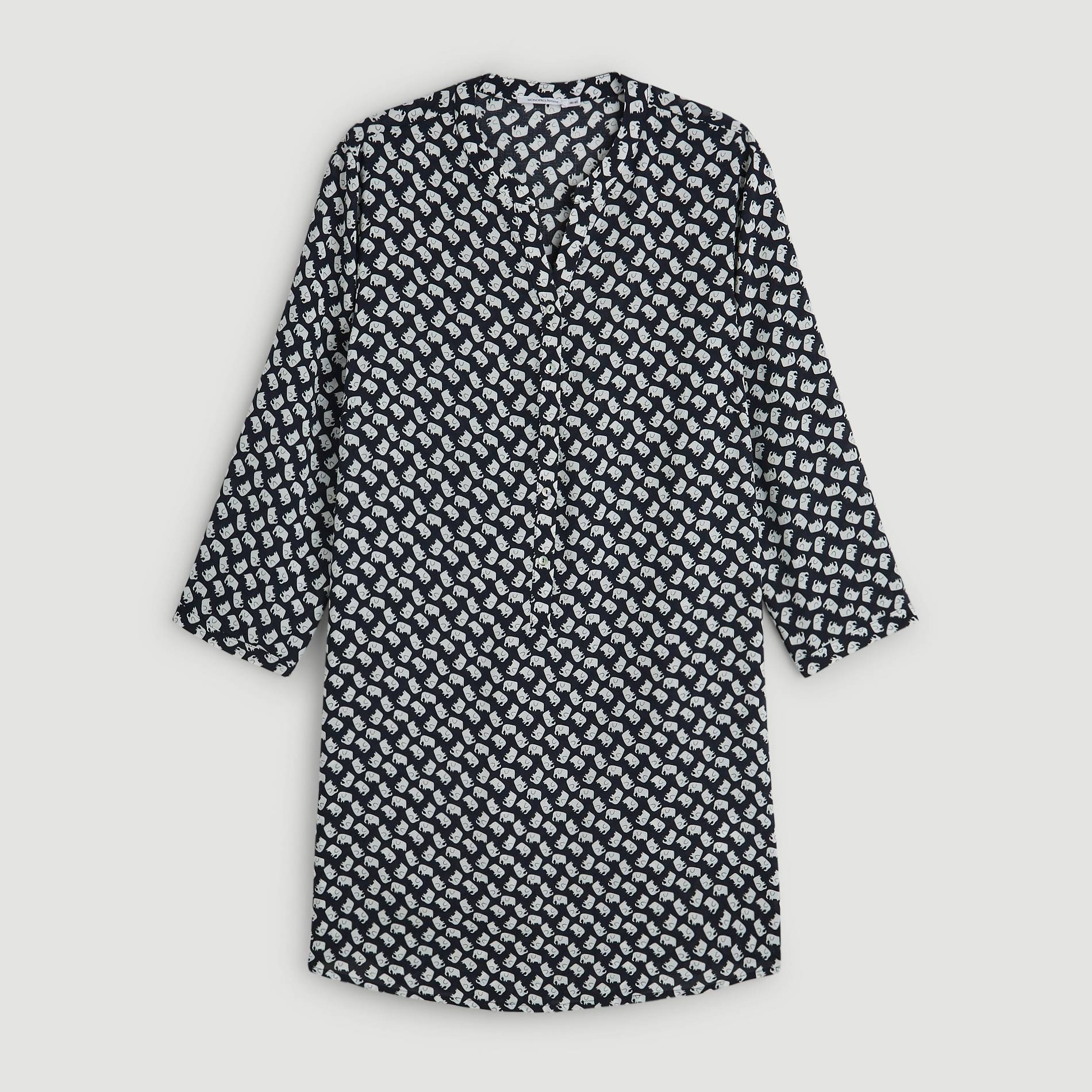 Chemise de nuit en viscose imprimee elephant, Bleu marine, large image number 2