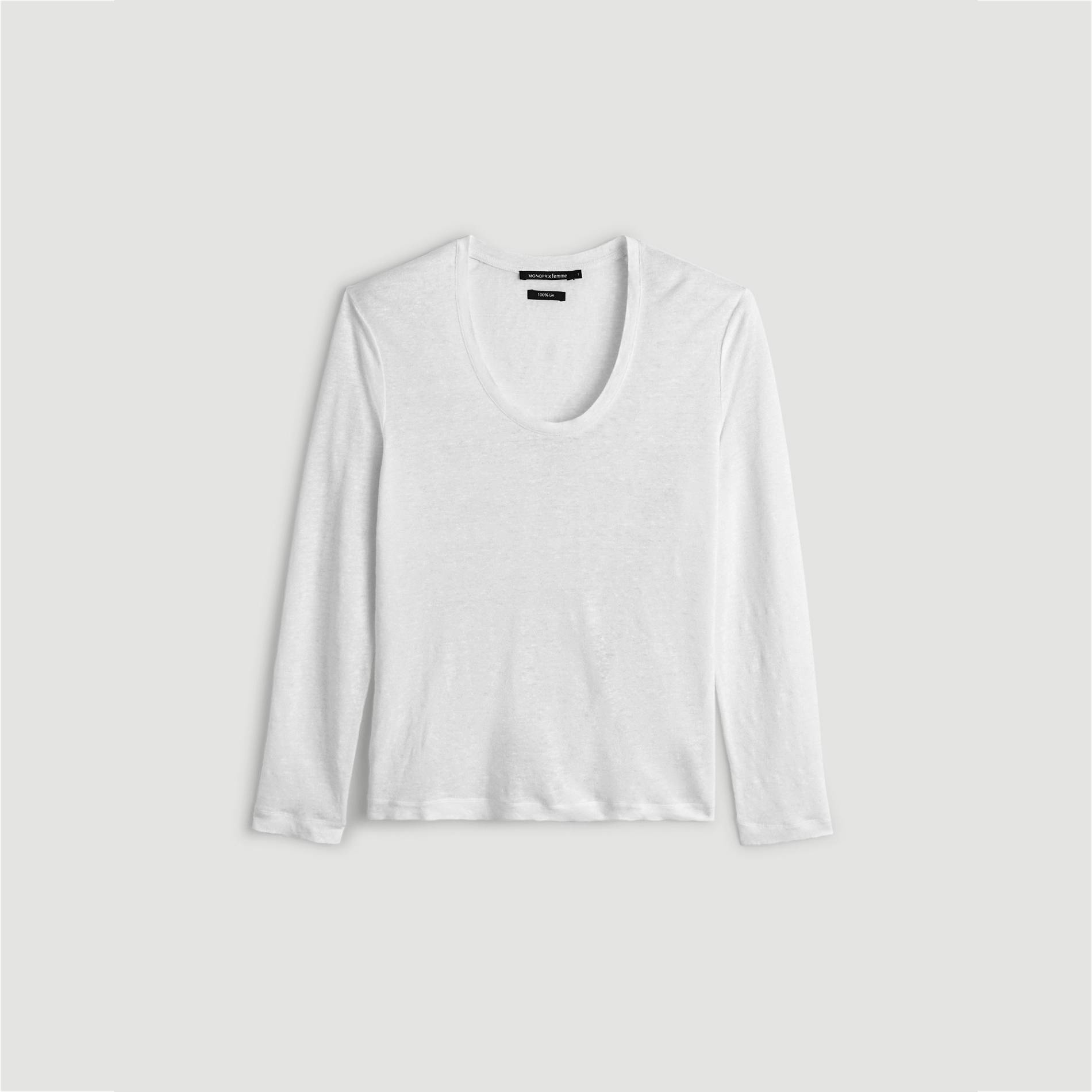 T-shirt en lin uni a manches longues, Ecru, large image number 2.0