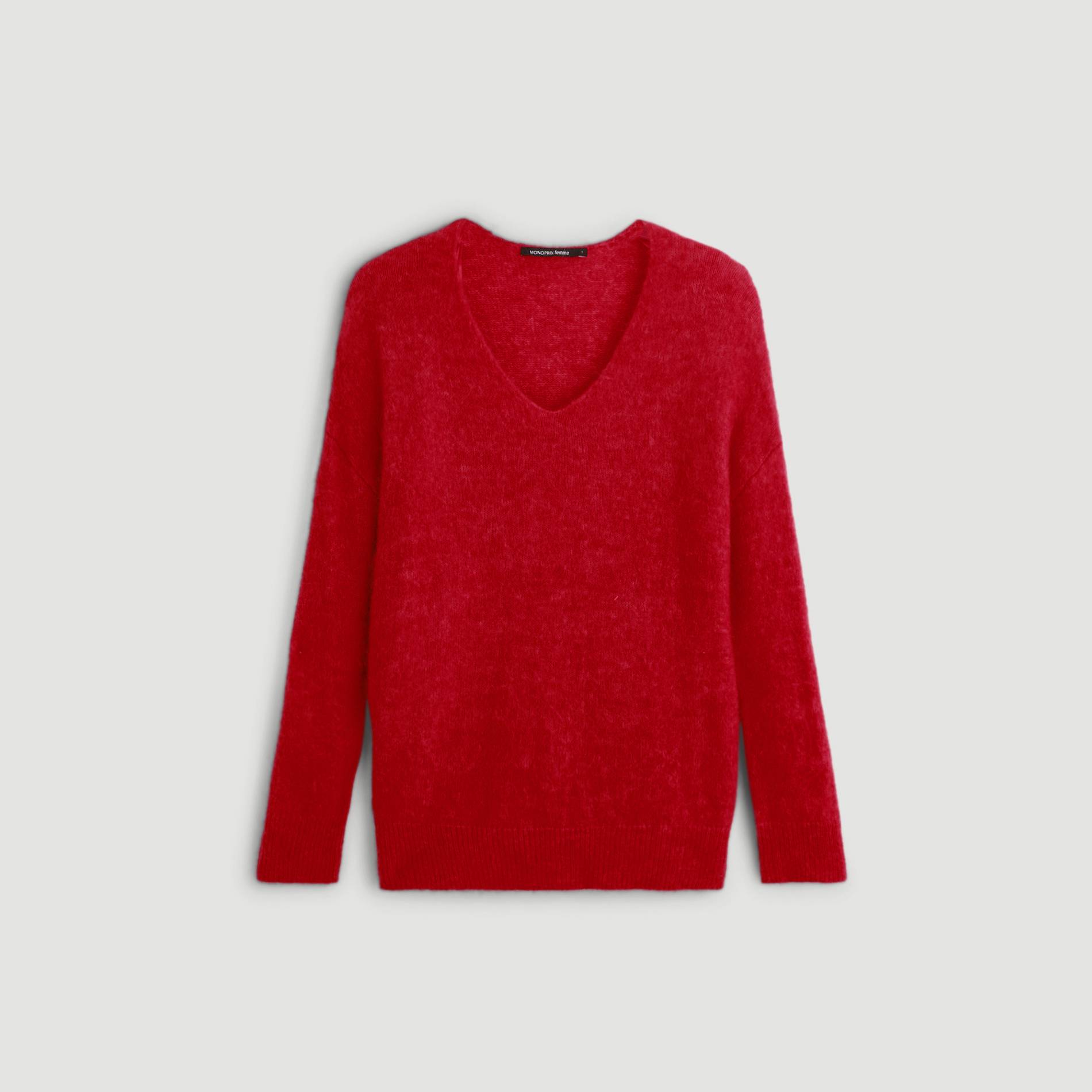 Pull col V contenant de l'alpaga, Rouge, large image number 2.0