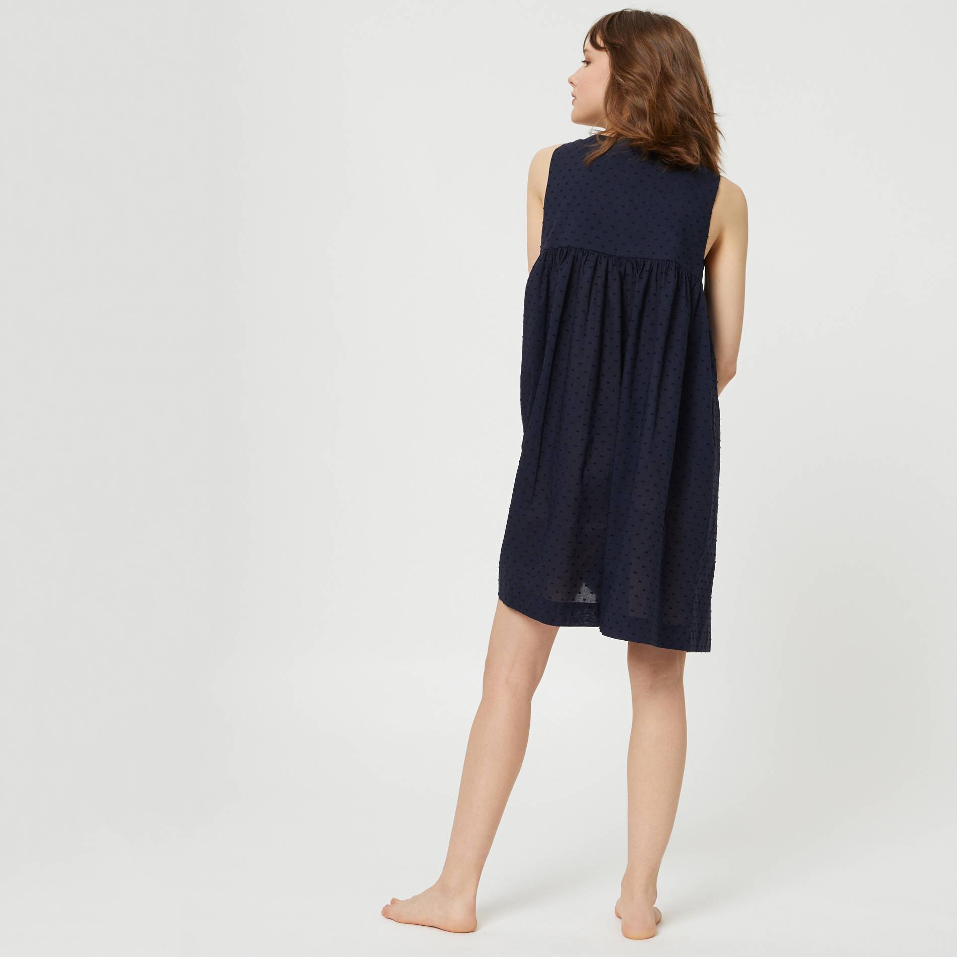 Chemise de nuit unie brodee en plumetis, Bleu marine, large image number 1.0
