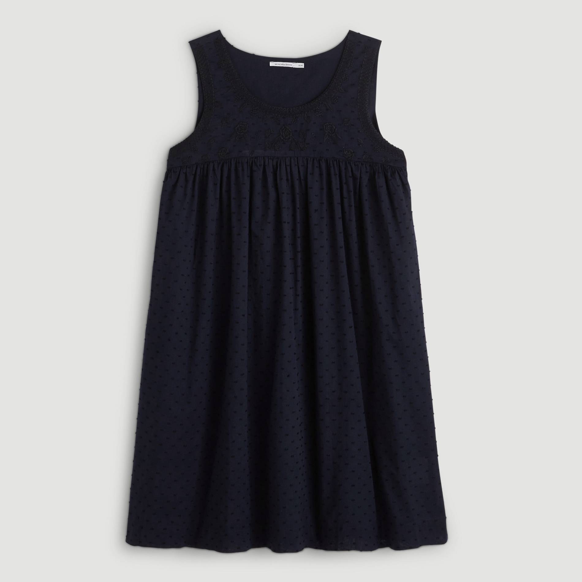 Chemise de nuit unie brodee en plumetis, Bleu marine, large image number 2.0
