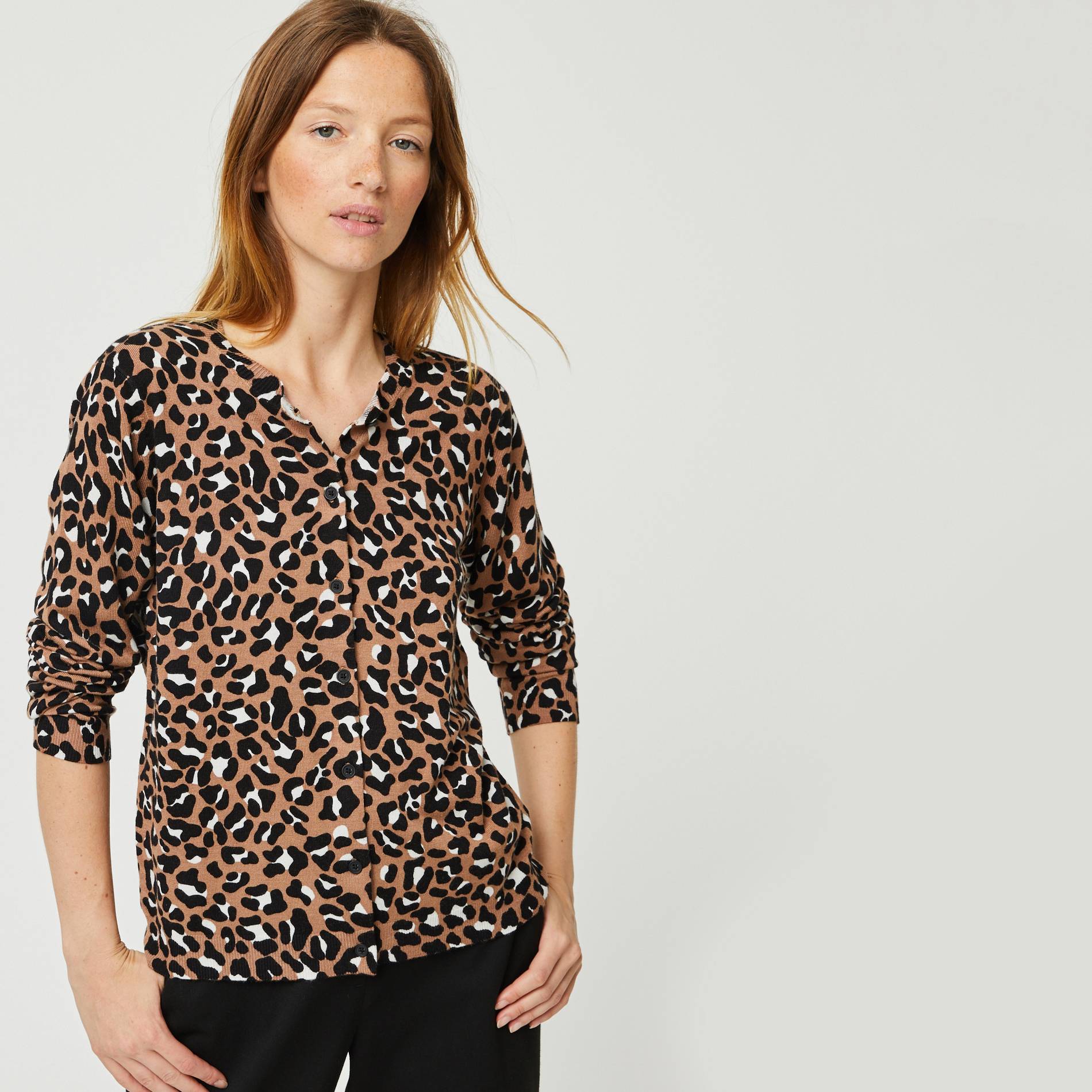 Cardigan imprime animalier, Brun clair, large image number 0.0