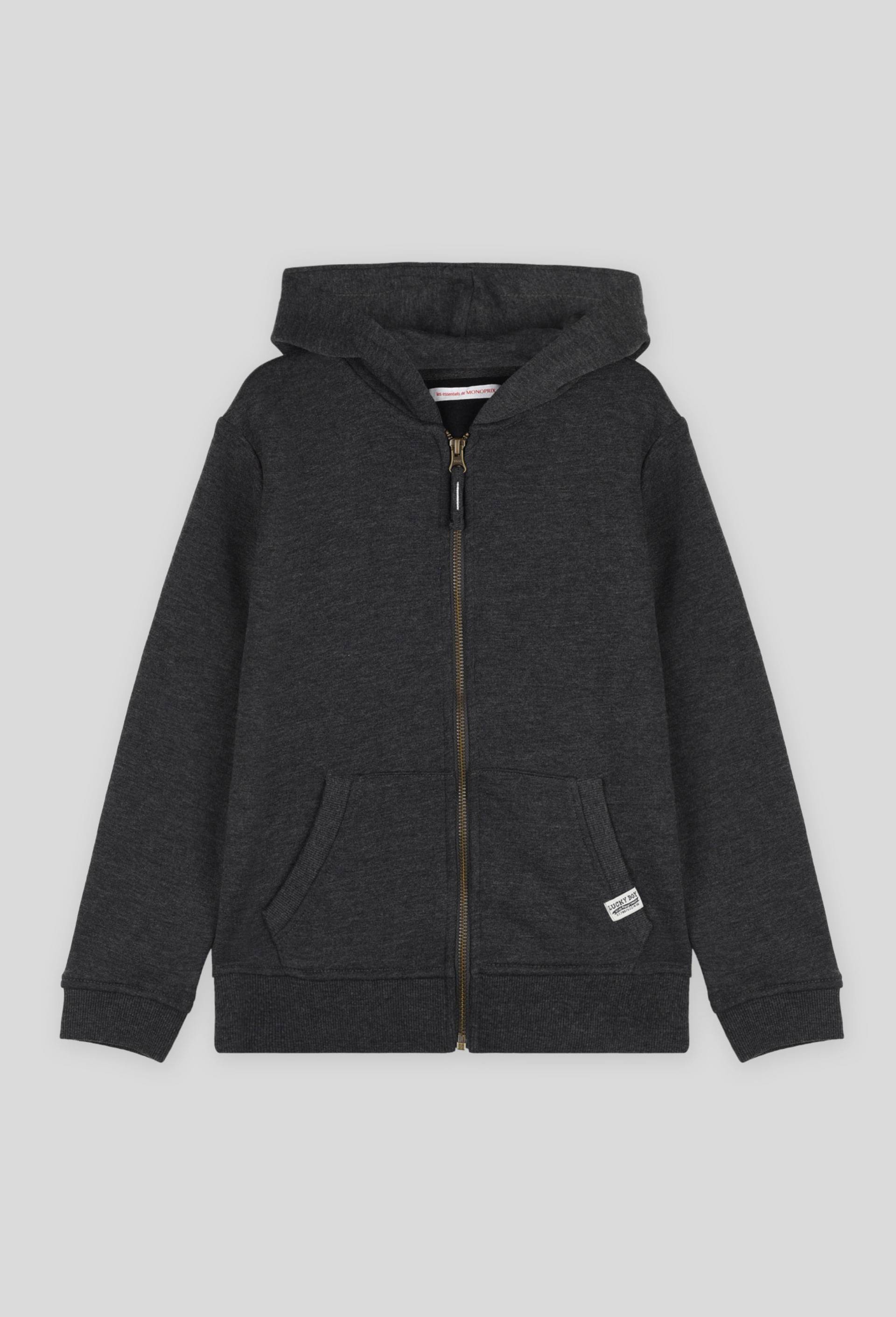 Sweat zippé à capuche uni en coton BIO, Gris, large image number 0