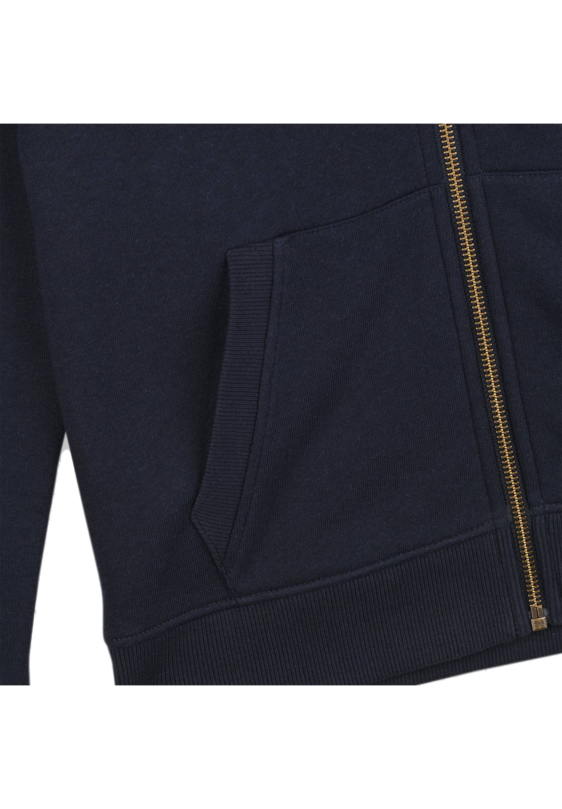 Sweat zippé à capuche uni en coton BIO, Bleu foncé, large image number 5