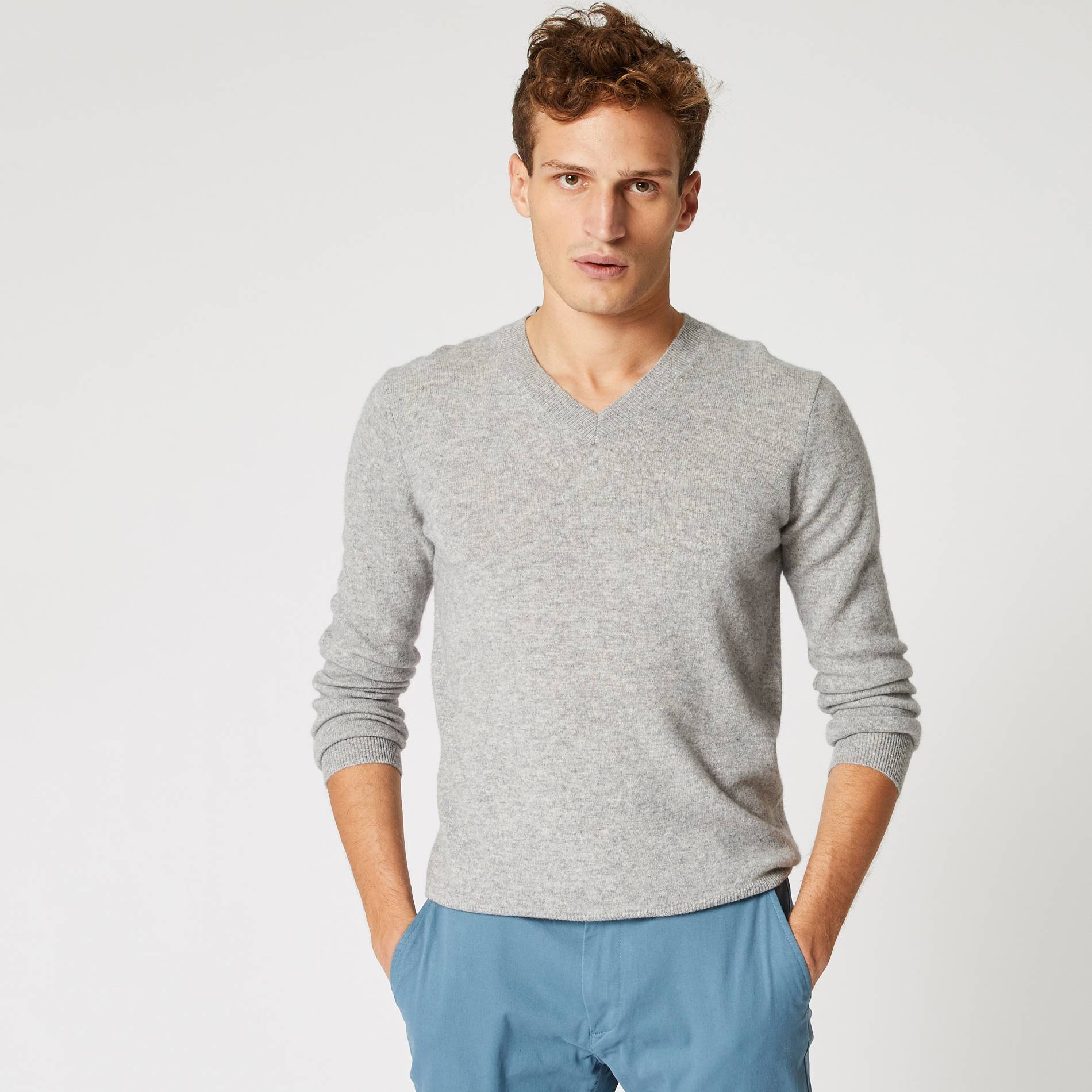 Pull en cachemire col V, Gris moyen, large image number 0.0