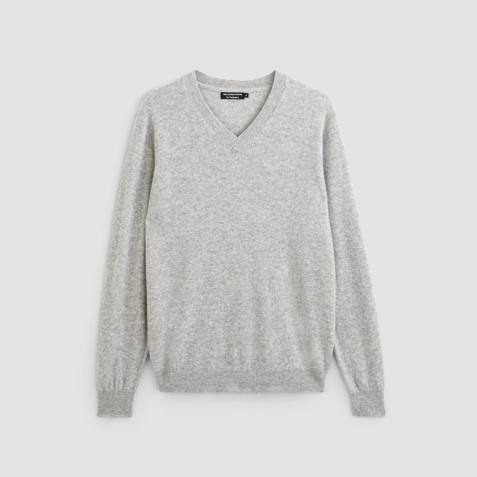 Pull en cachemire col V, Gris moyen, large image number 2.0