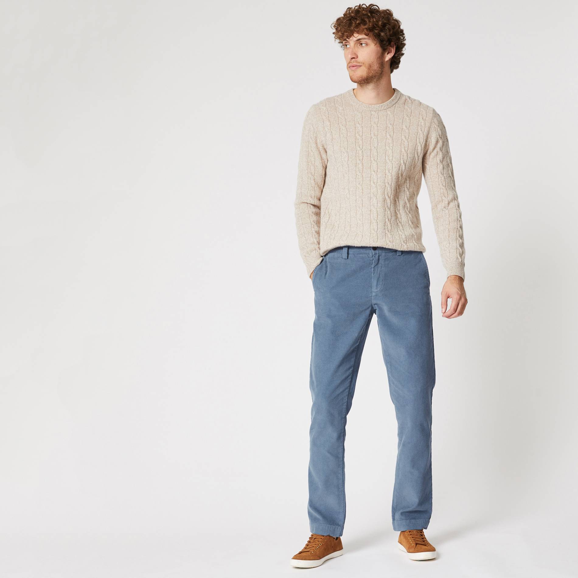 Pantalon slack velours, Bleu canard, large image number 0