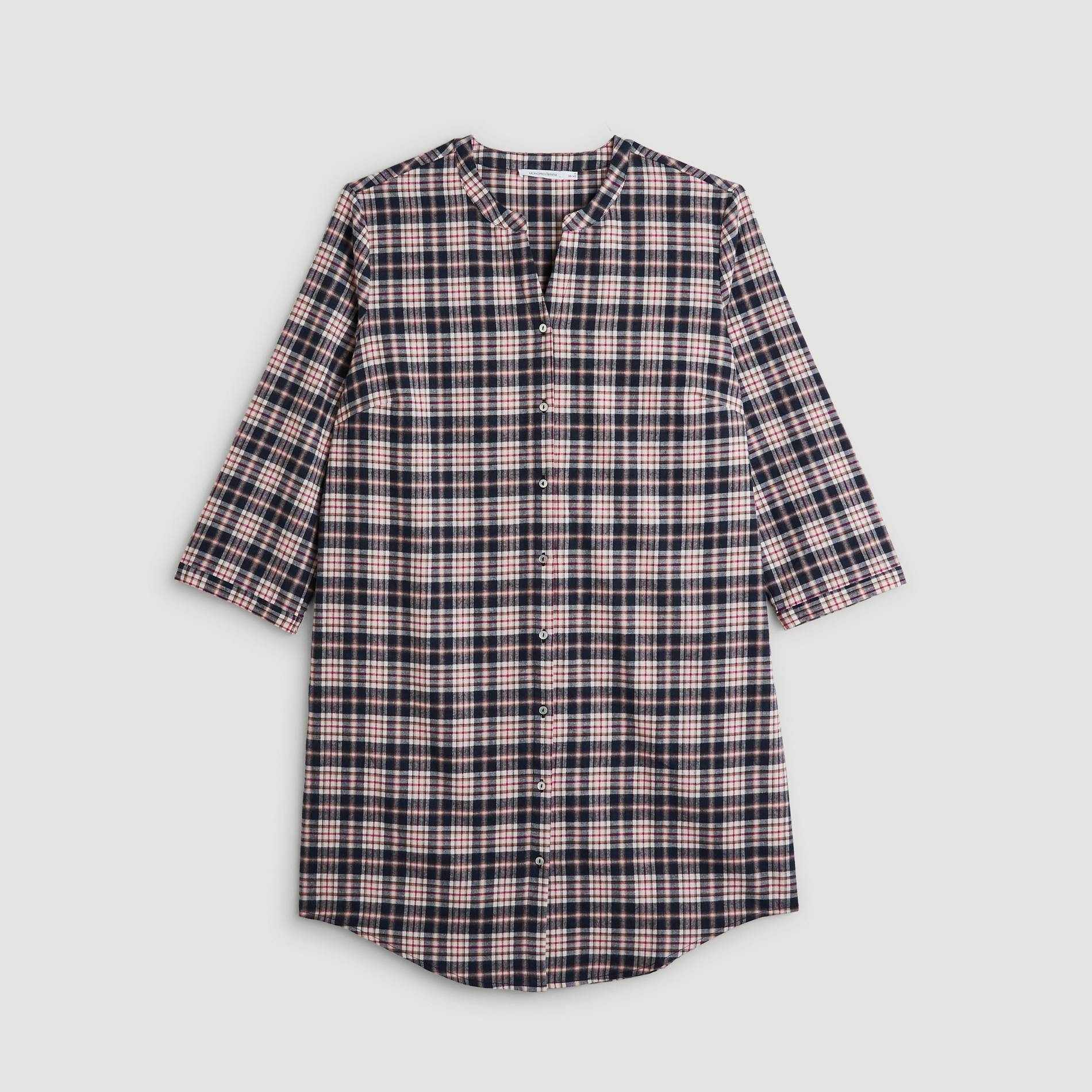 Chemise de nuit manches longues a carreaux, Blanc, large image number 2.0
