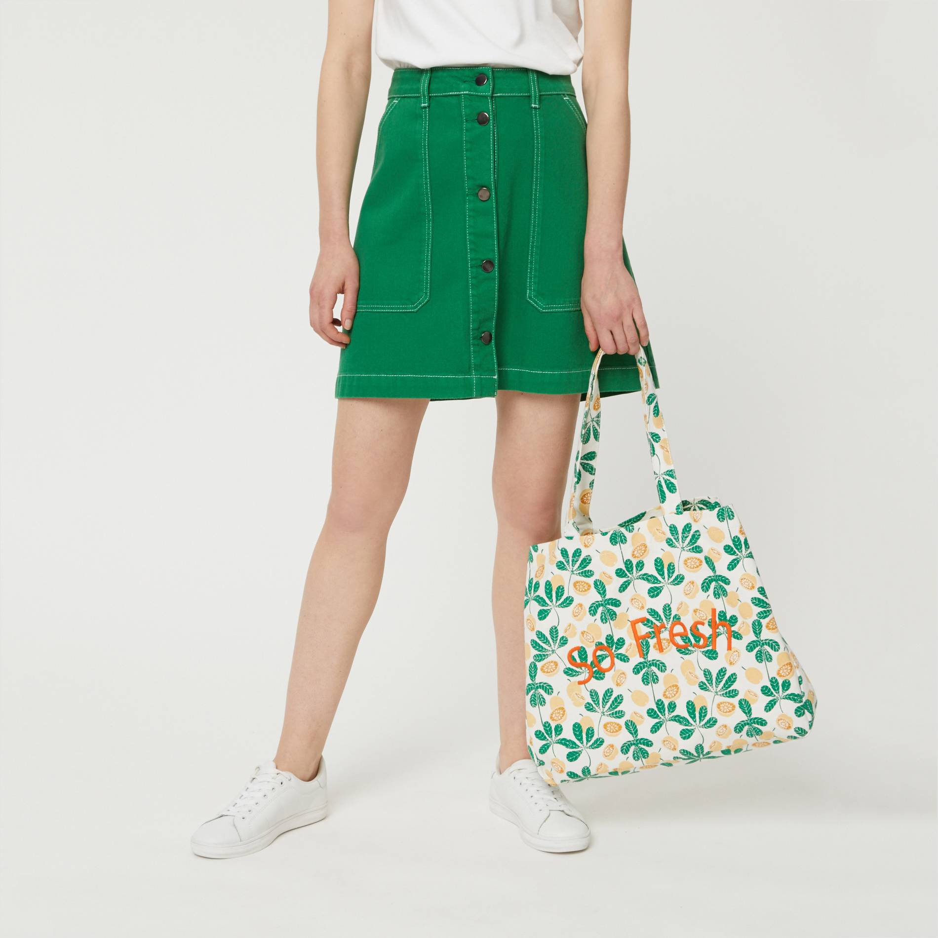 Tote bag imprime fruits, Blanc, large image number 0.0