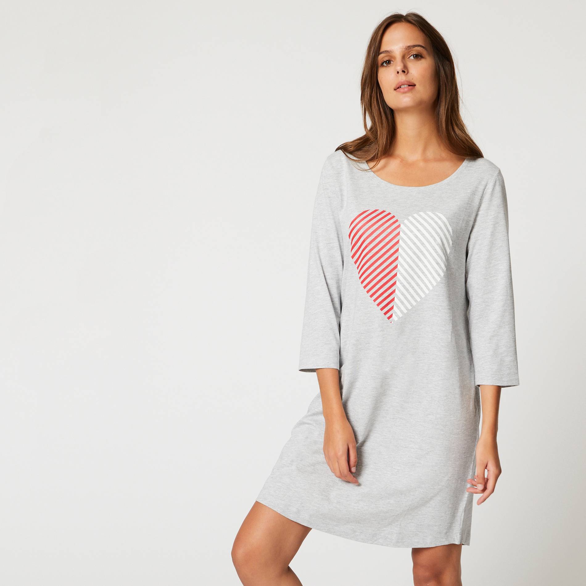 Chemise de nuit imprimee en coton BIO, Gris clair, large image number 0